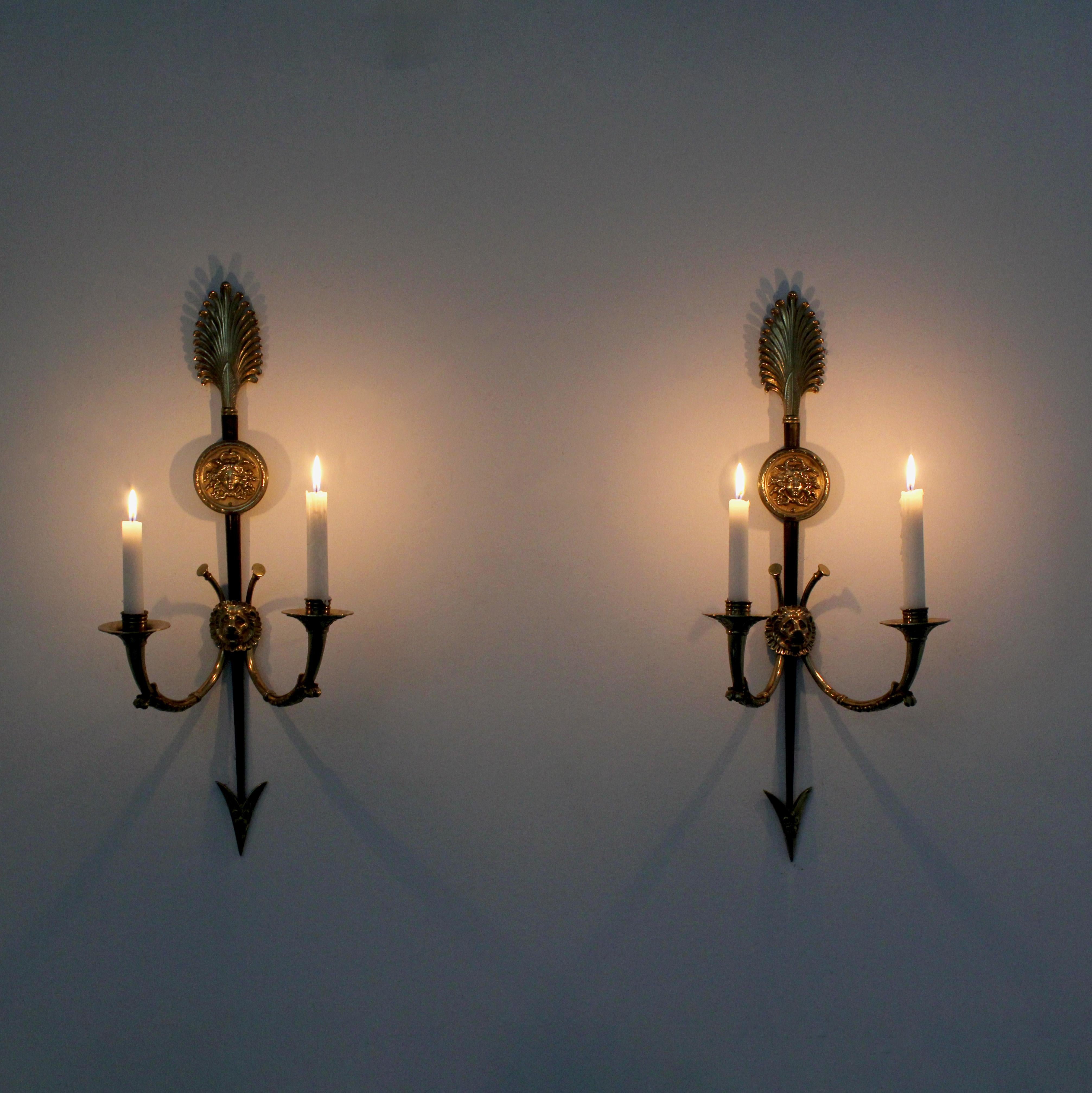 Pair of two-armed bronze candelabras. France For Sale 2