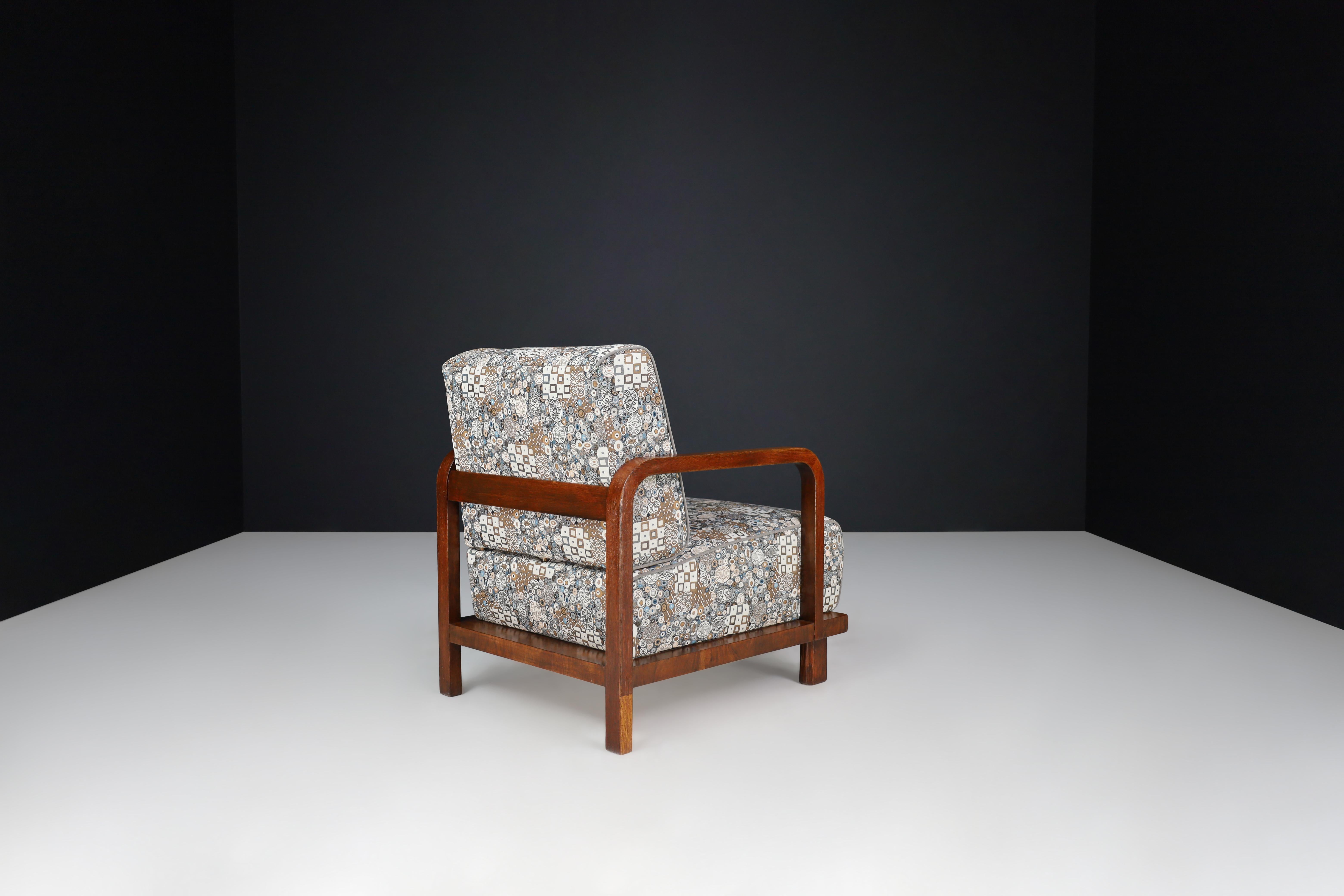 Zwei Art Deco Lounge Chairs neu gepolstert  Art déco-Stoff, Frankreich, 1930er-Jahre im Angebot 4