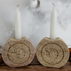 Pair of Two Beautiful Travertine Candle Holder by Fratelli Mannelli, italy 1970s