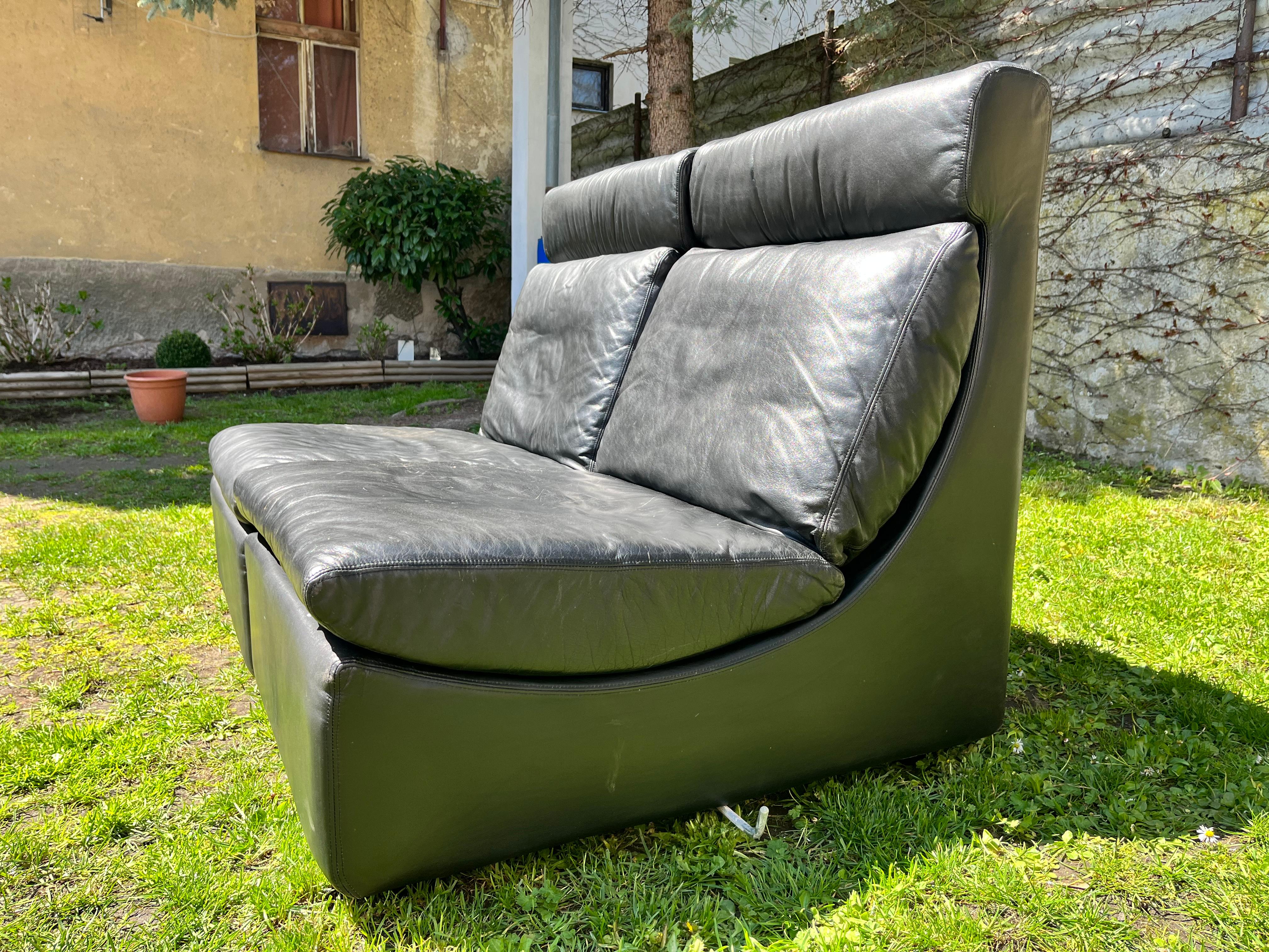 Pair of Two Black Leather Modular Sofa Chairs by Walter Knoll, Germany, 1970s For Sale 1