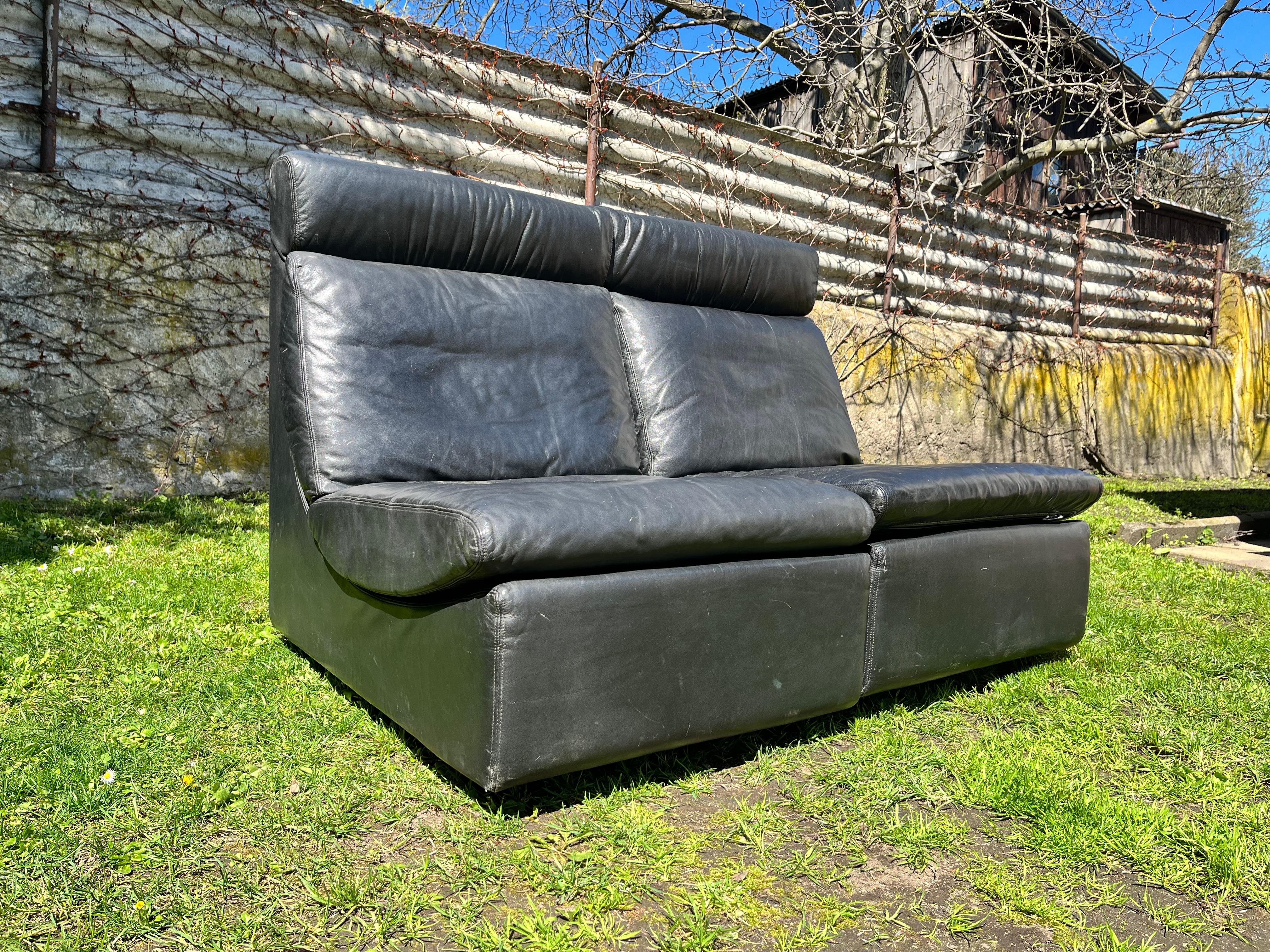 Pair of Two Black Leather Modular Sofa Chairs by Walter Knoll, Germany, 1970s For Sale 2