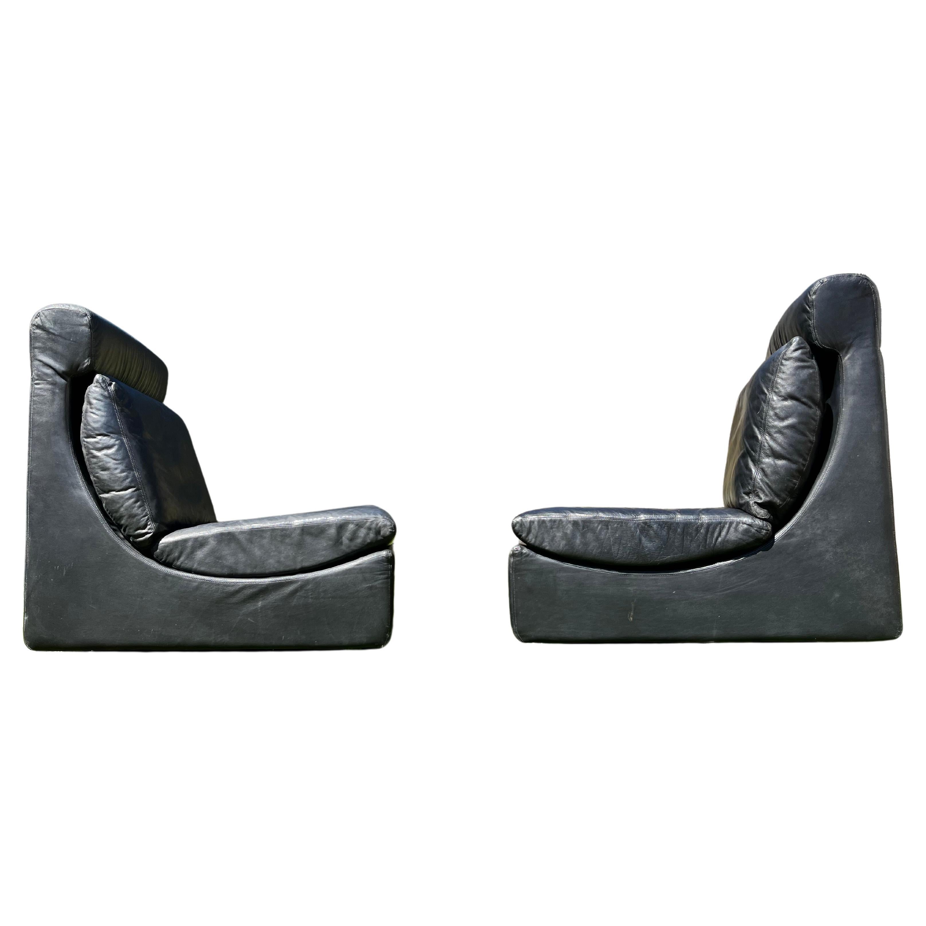 Pareja de dos sillones modulares de cuero negro de Walter Knoll, Alemania, años 70