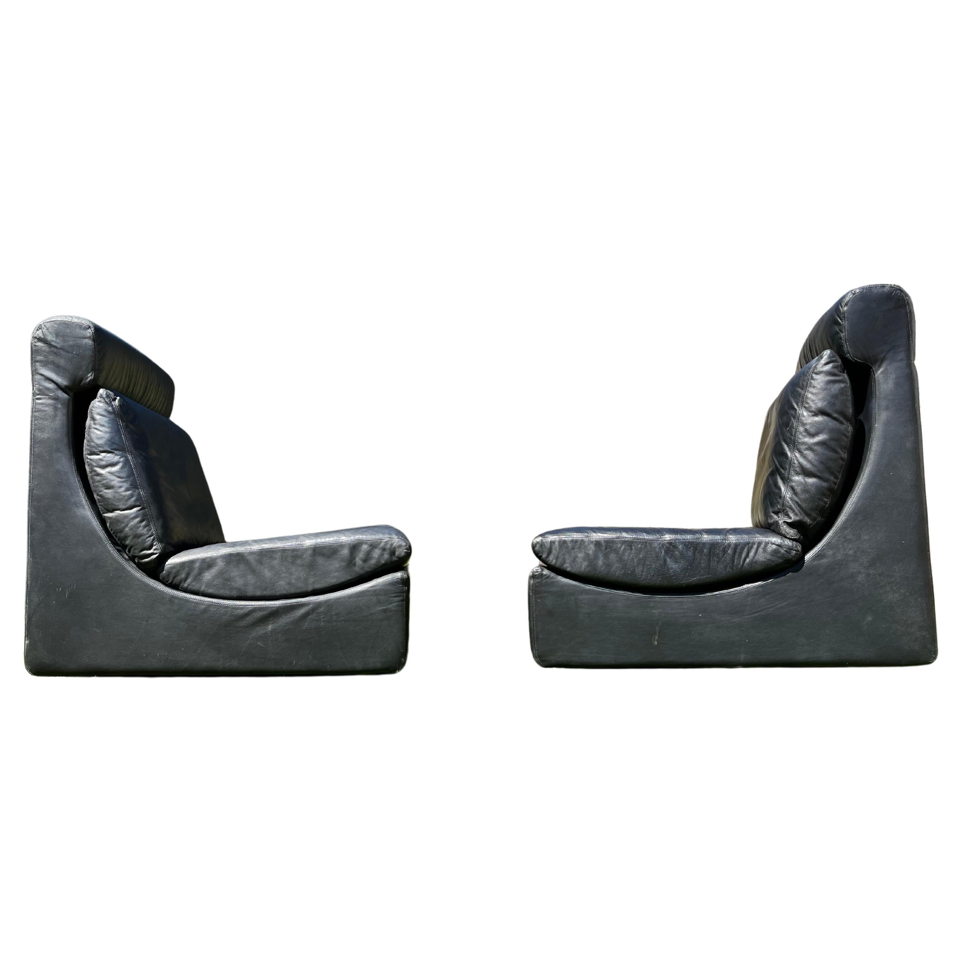 Modulare Sofastühle aus schwarzem Leder von Walter Knoll, Deutschland, 1970er Jahre, Paar im Angebot