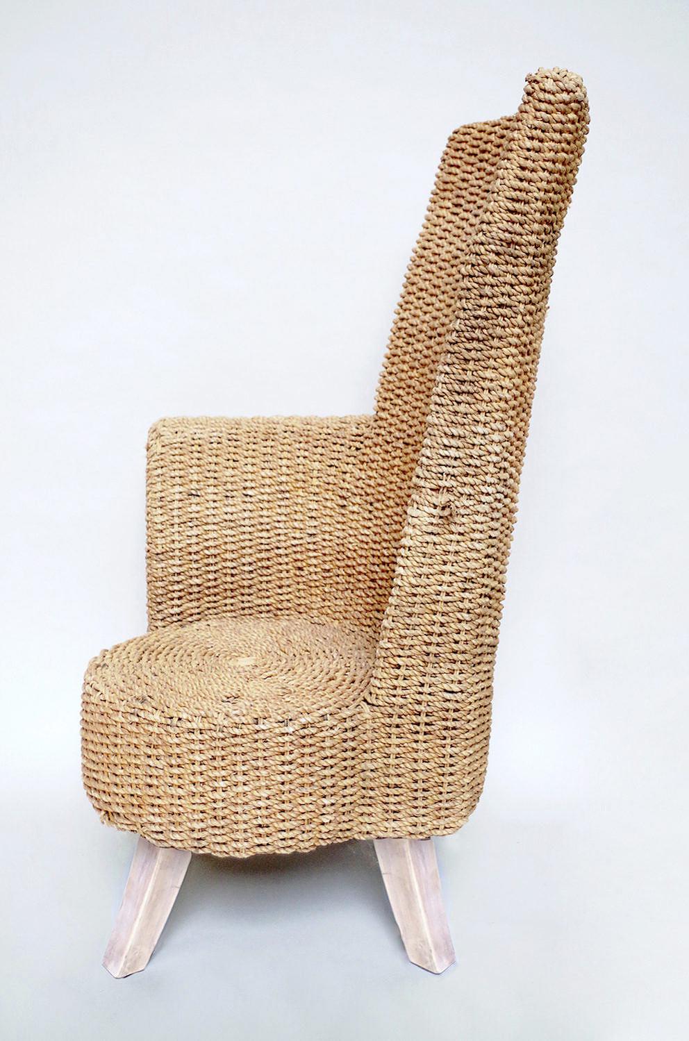 French Pair of Two Braided Rope Outdoor Armchairs with One Armrest, circa 1960