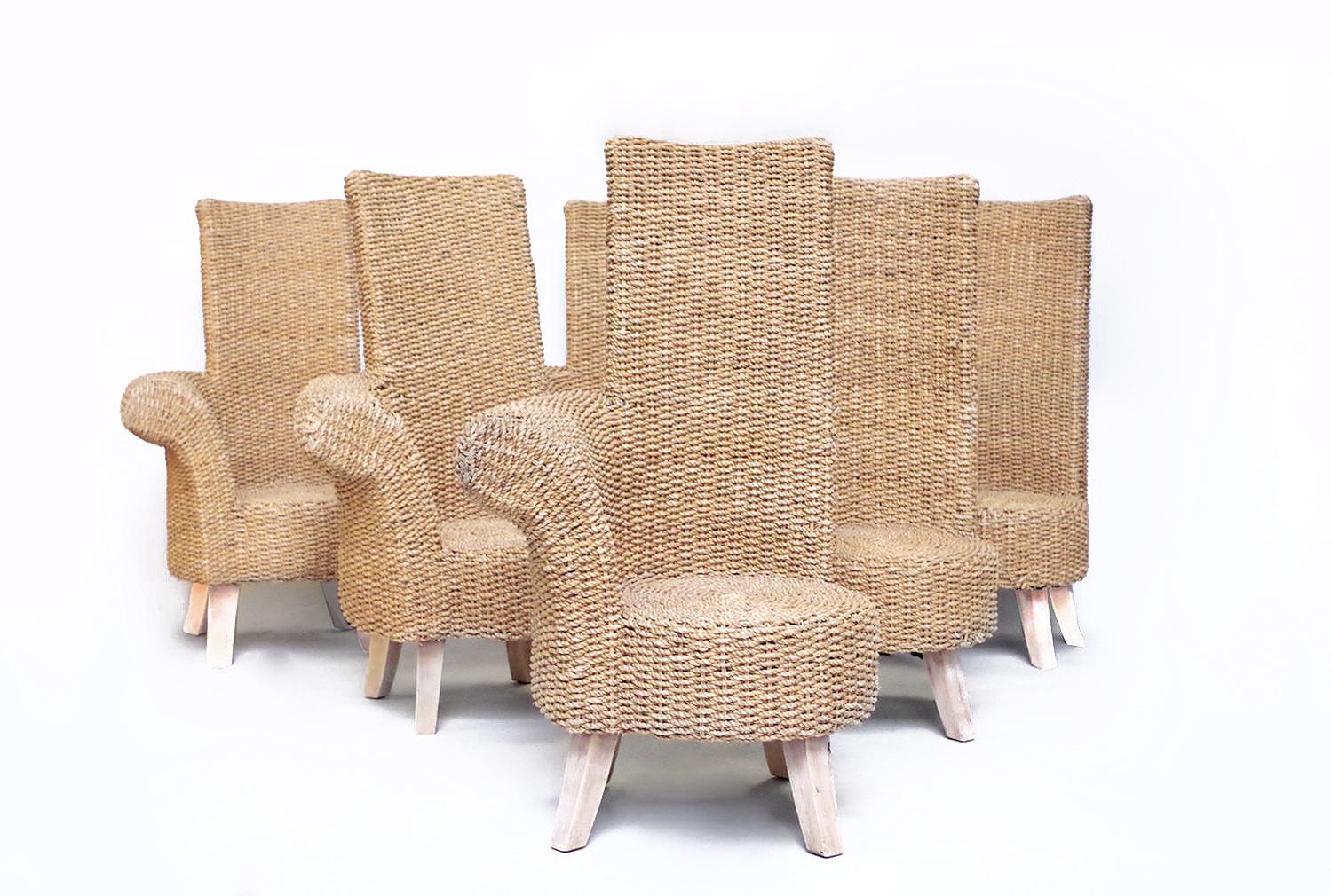 Pair of Two Braided Rope Outdoor Armchairs with One Armrest, circa 1960 2