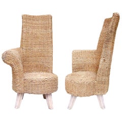 Pair of Two Braided Rope Outdoor Armchairs with One Armrest, circa 1960