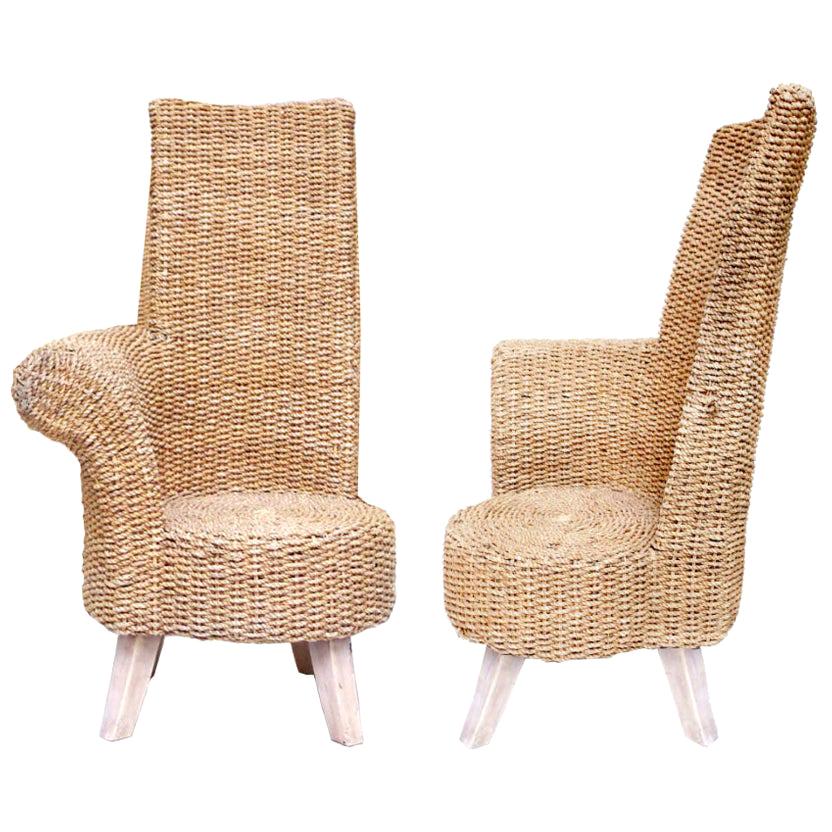 Pair of Two Braided Rope Outdoor Armchairs with One Armrest, circa 1960
