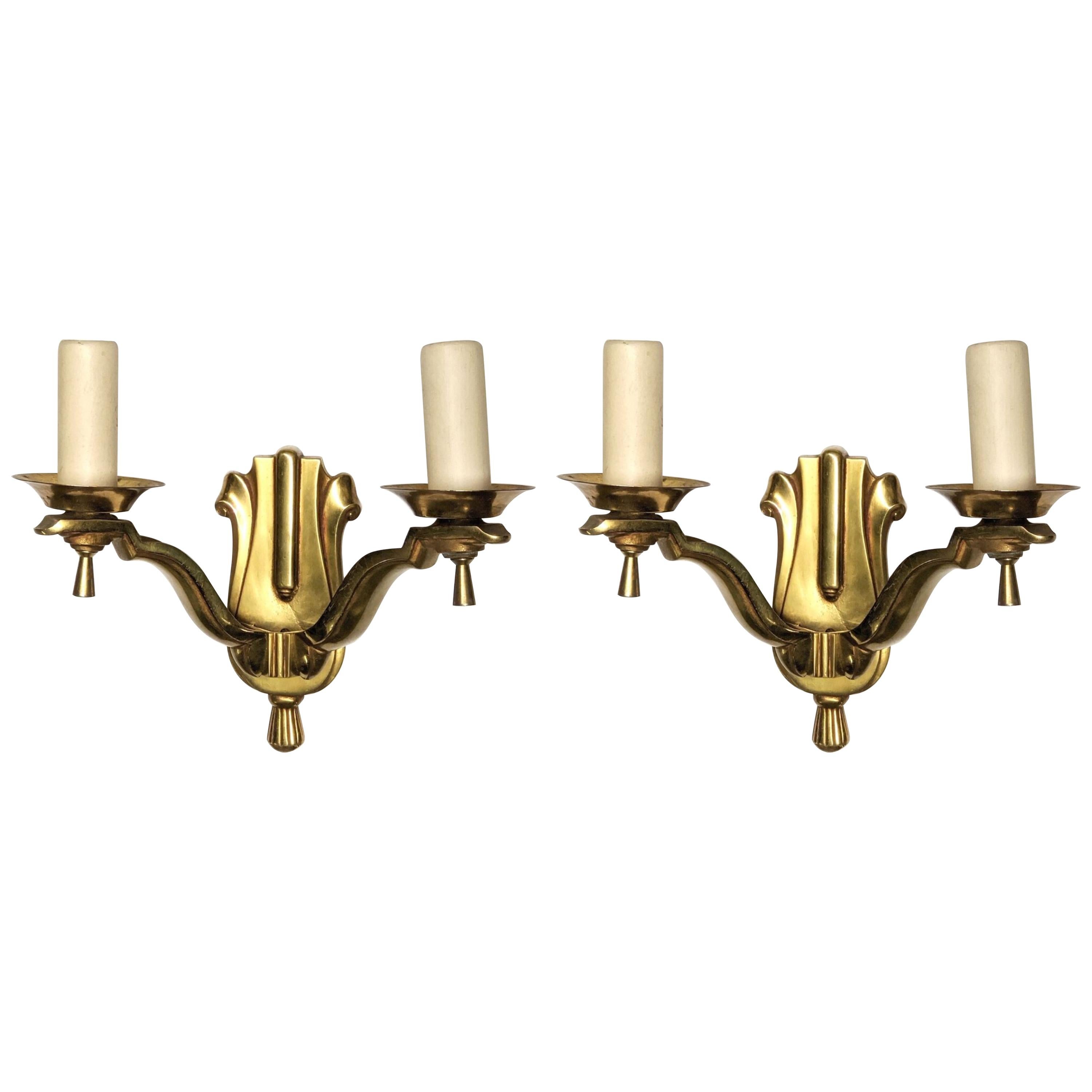 Pair of Two-Branch Bronze Sconces