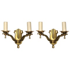 Vintage Pair of Two-Branch Bronze Sconces