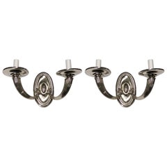 Pair of Two-Branch Silvered Metal Sconces