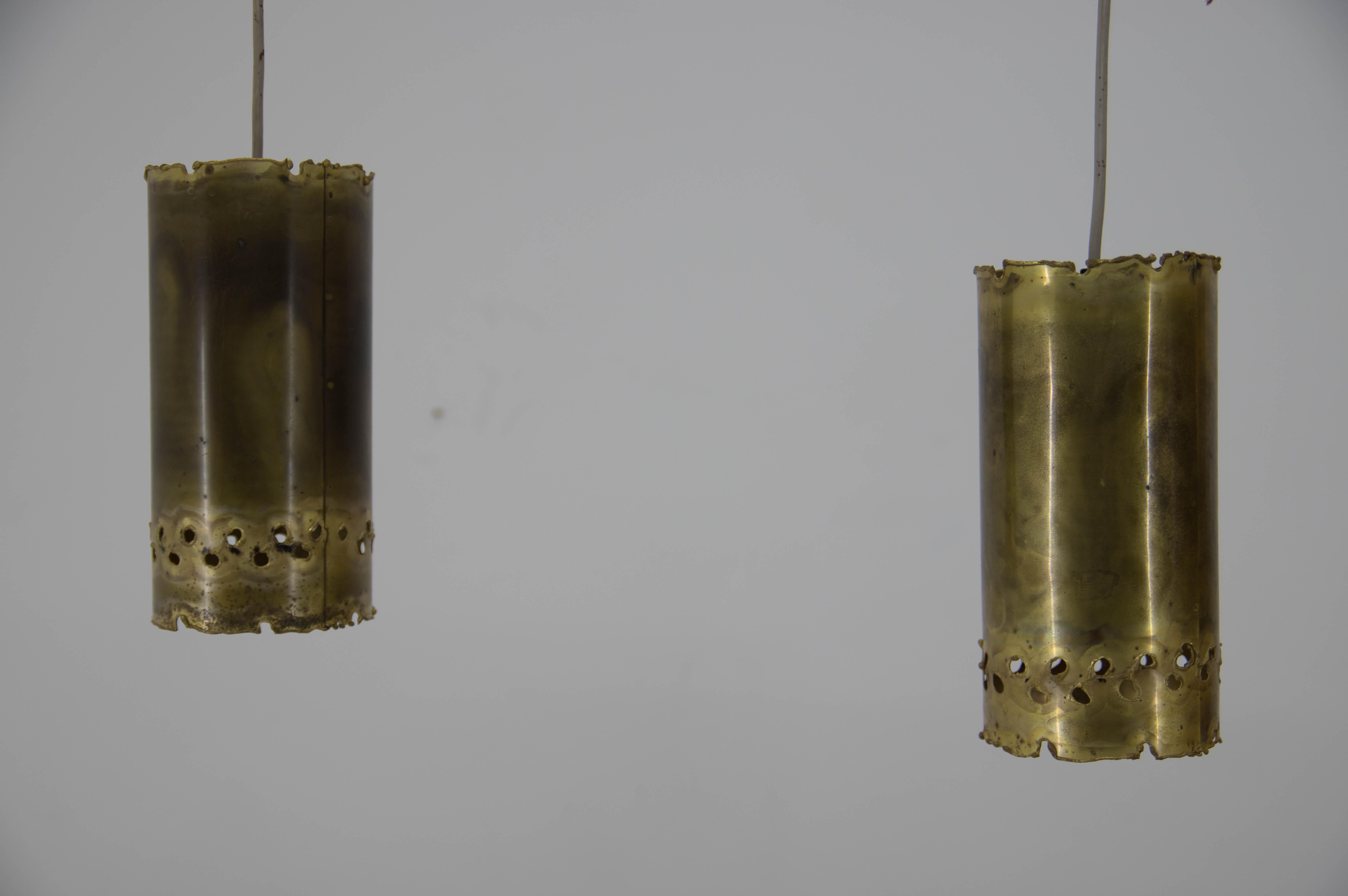 Pair of Two Brutalist Brass Pendants by Svend Aage Holm Sørensen, 1960s For Sale 5