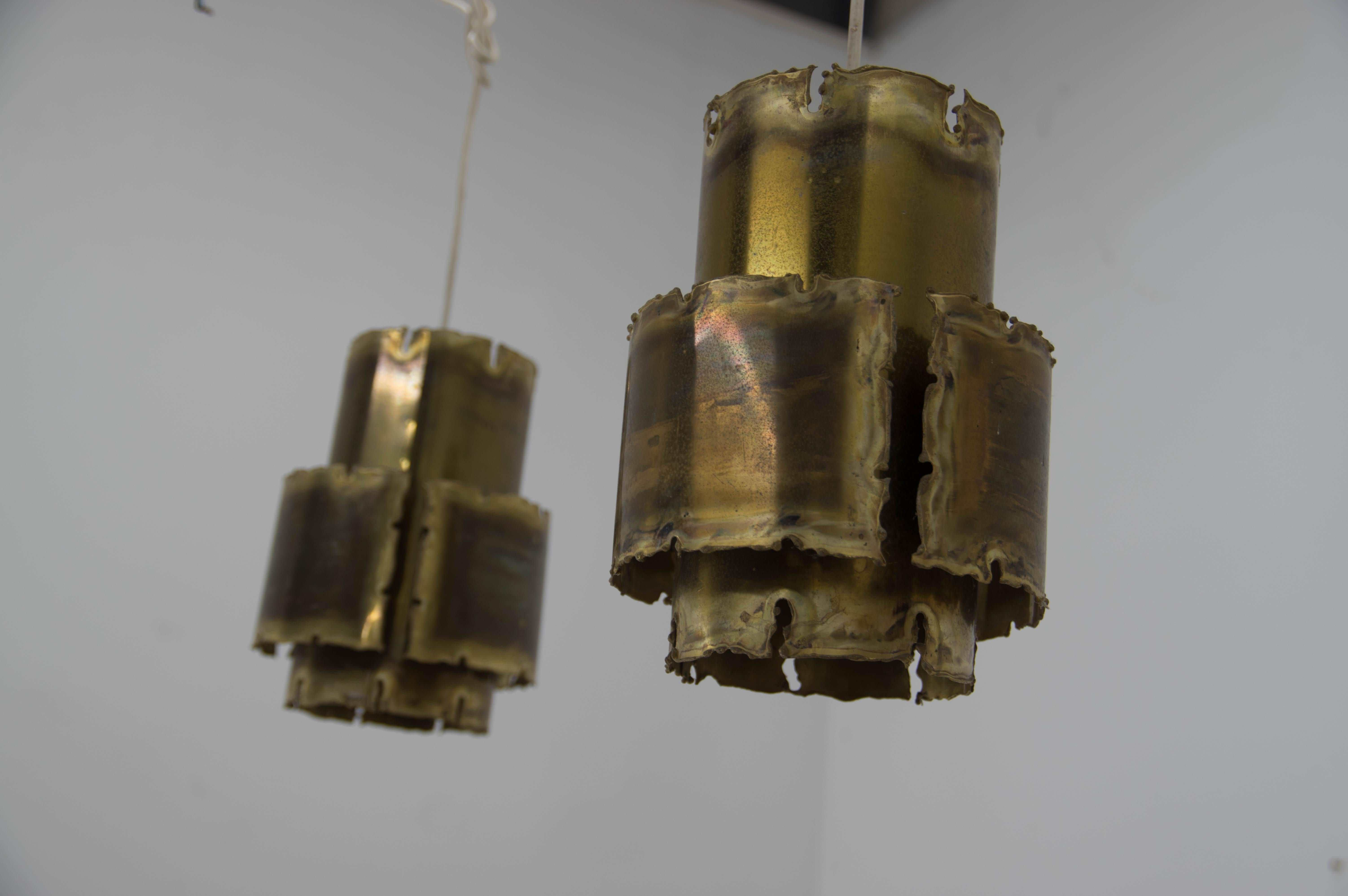 Pair of Two Brutalist Brass Pendants by Svend Aage Holm Sørensen, 1960s 2