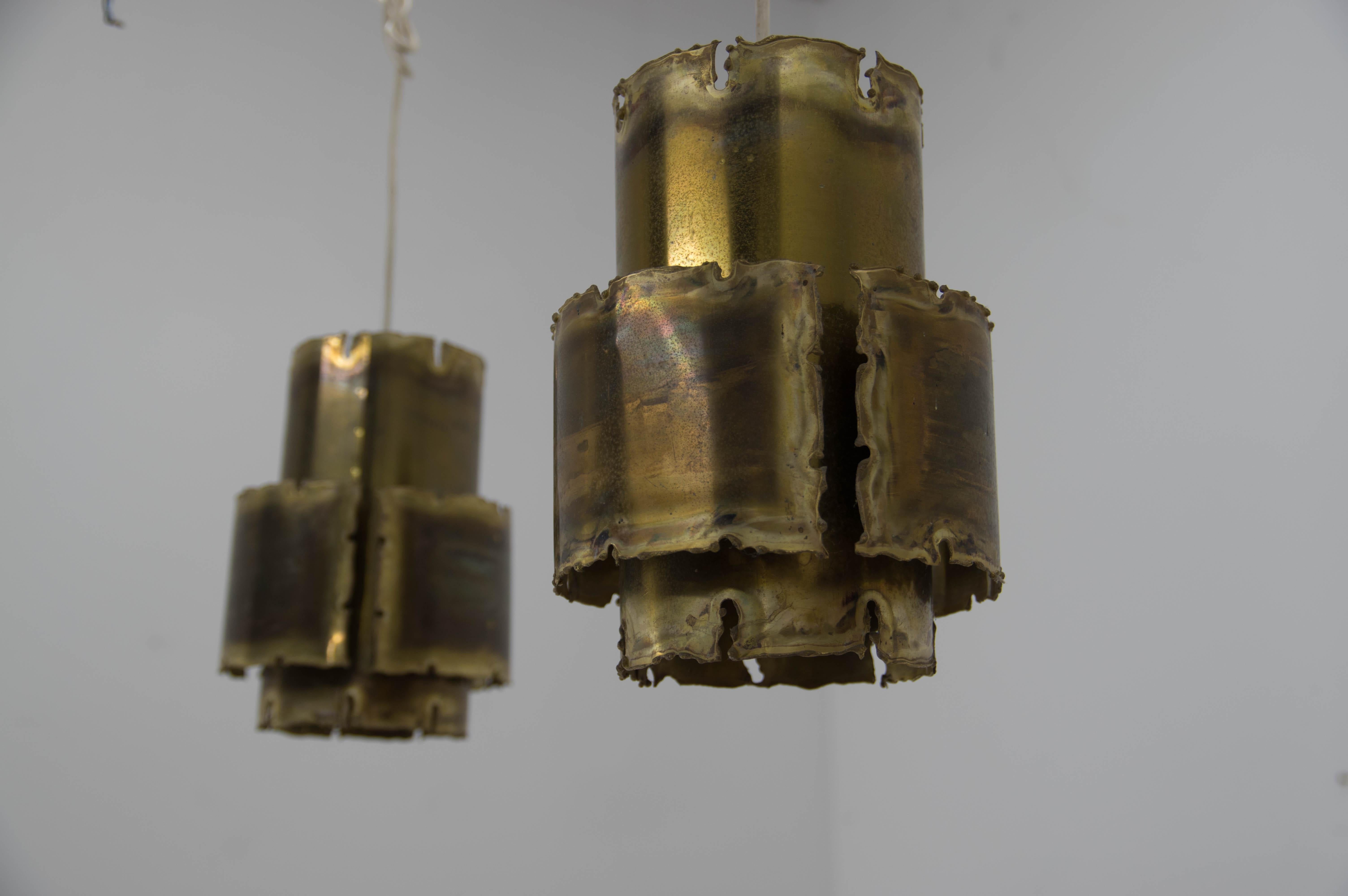 Pair of Two Brutalist Brass Pendants by Svend Aage Holm Sørensen, 1960s 3