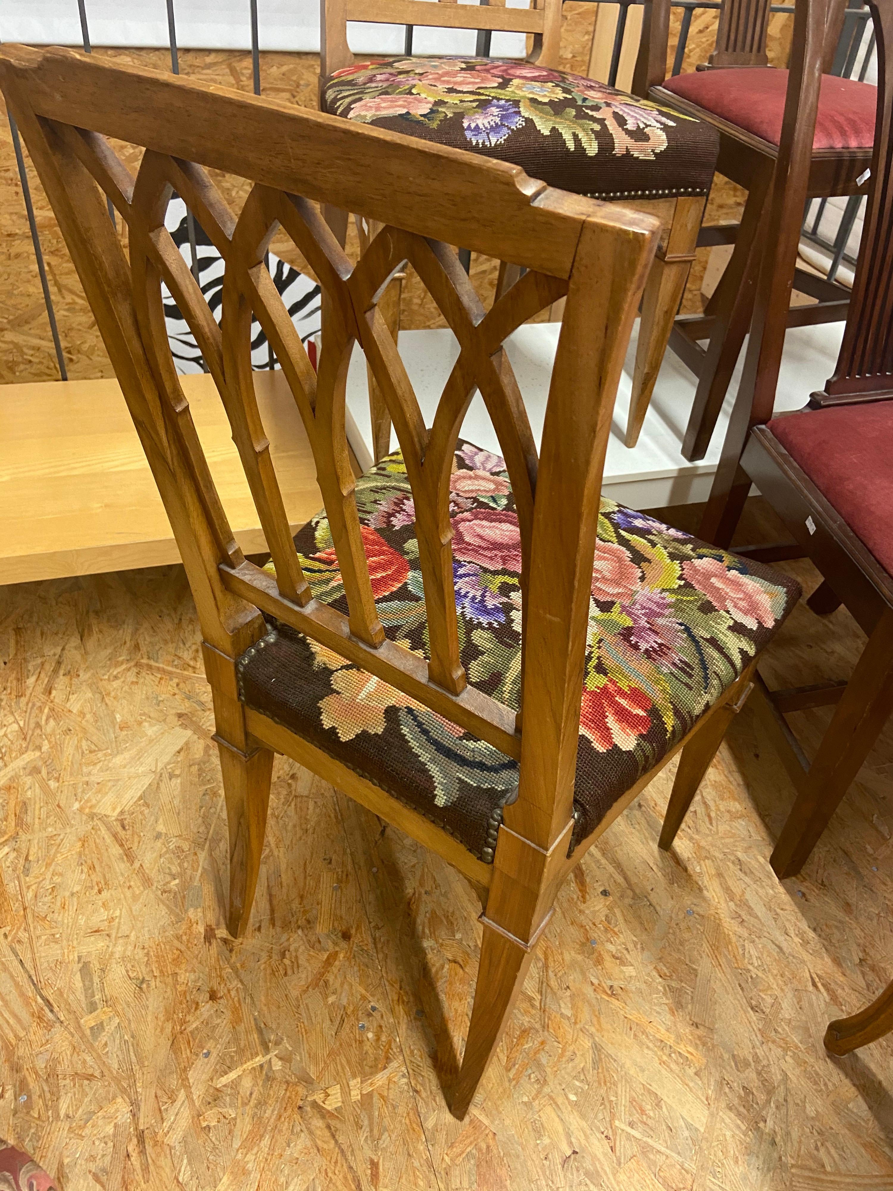 French Pair of Two Chairs of Walnut Wood and Tapestry Seats