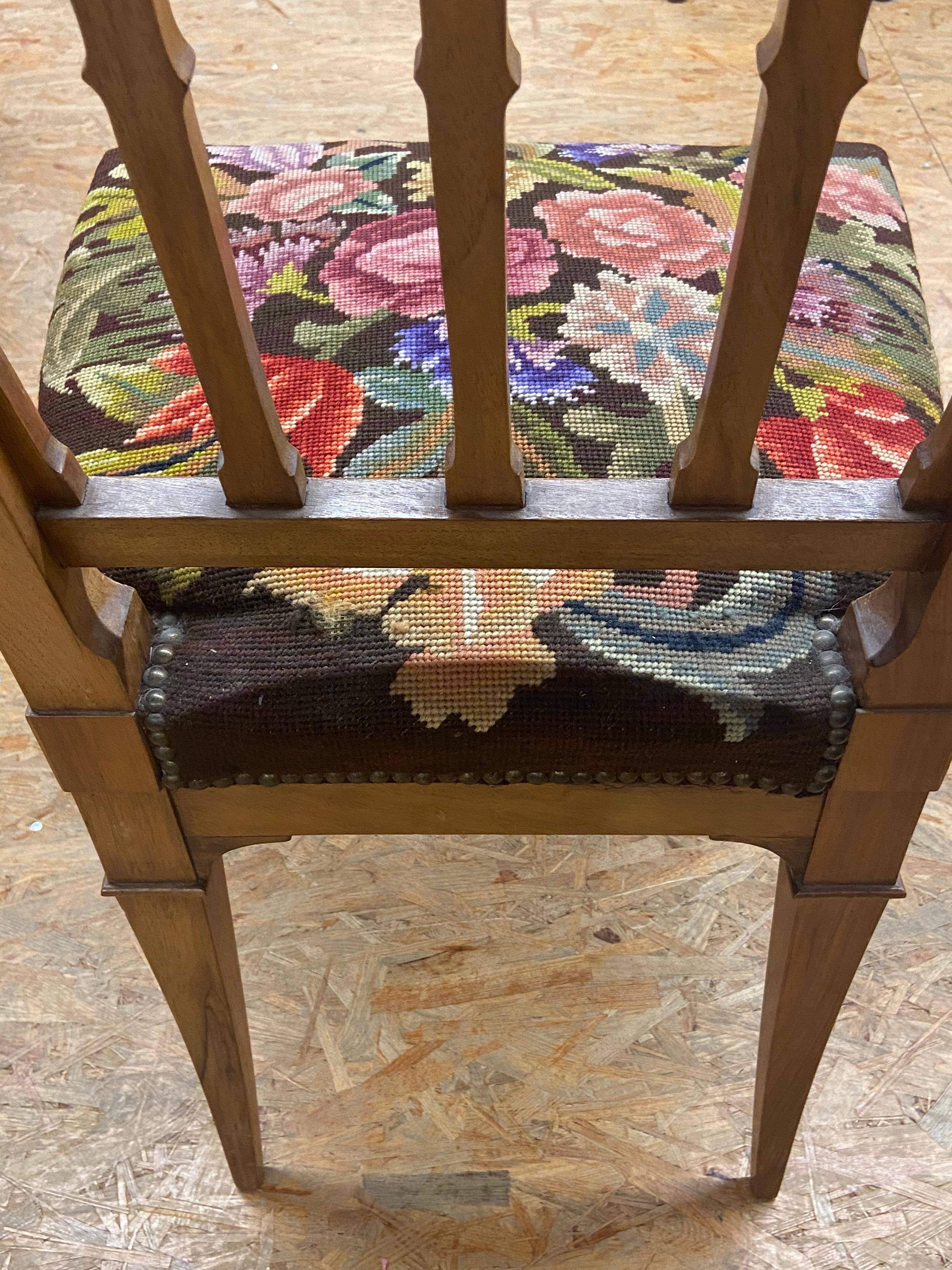 Pair of Two Chairs of Walnut Wood and Tapestry Seats In Good Condition In Sofia, BG