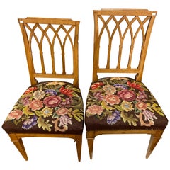 Antique Pair of Two Chairs of Walnut Wood and Tapestry Seats