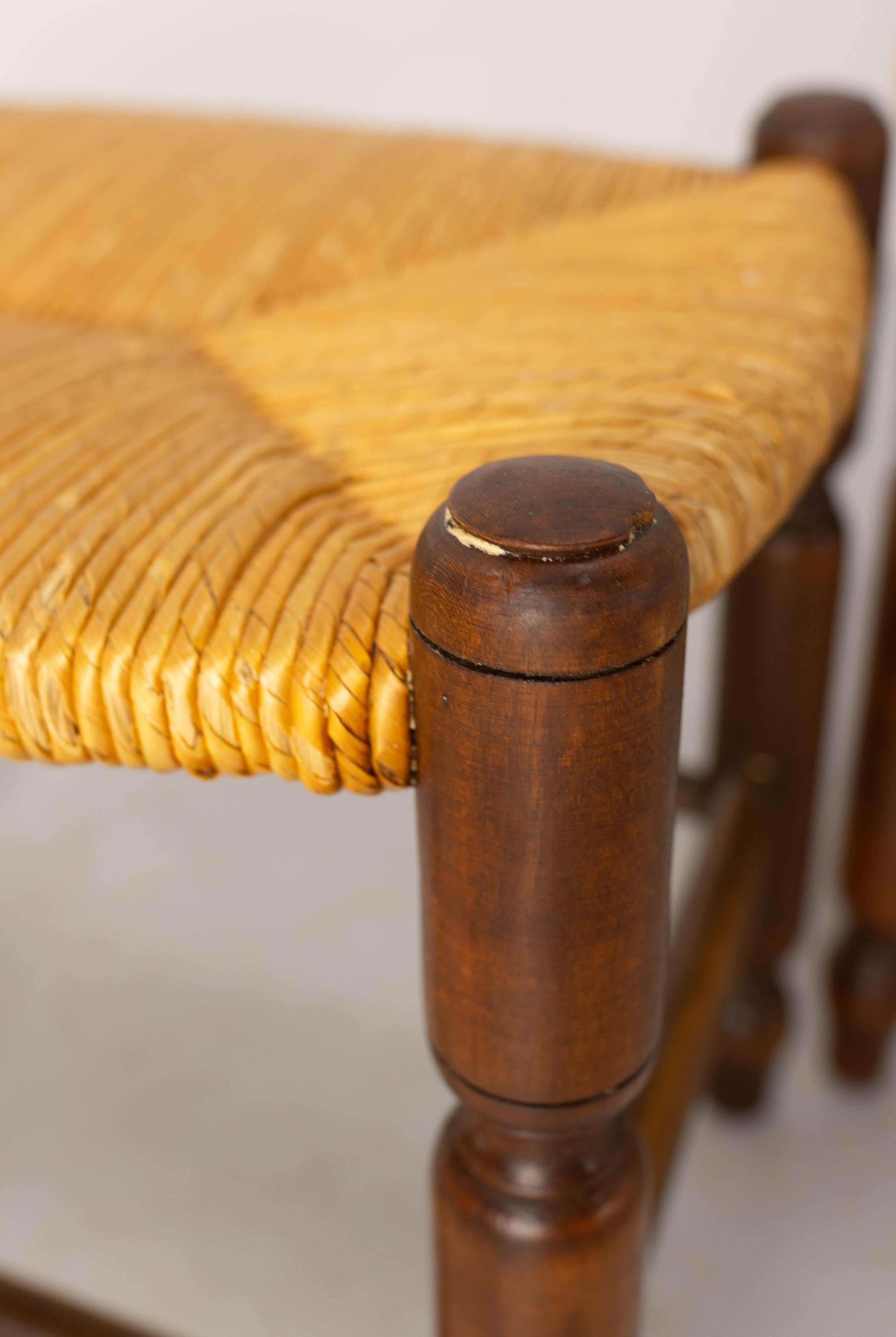 Pair of Two Cherrywood & Staw Stools, circa 1920 For Sale 2