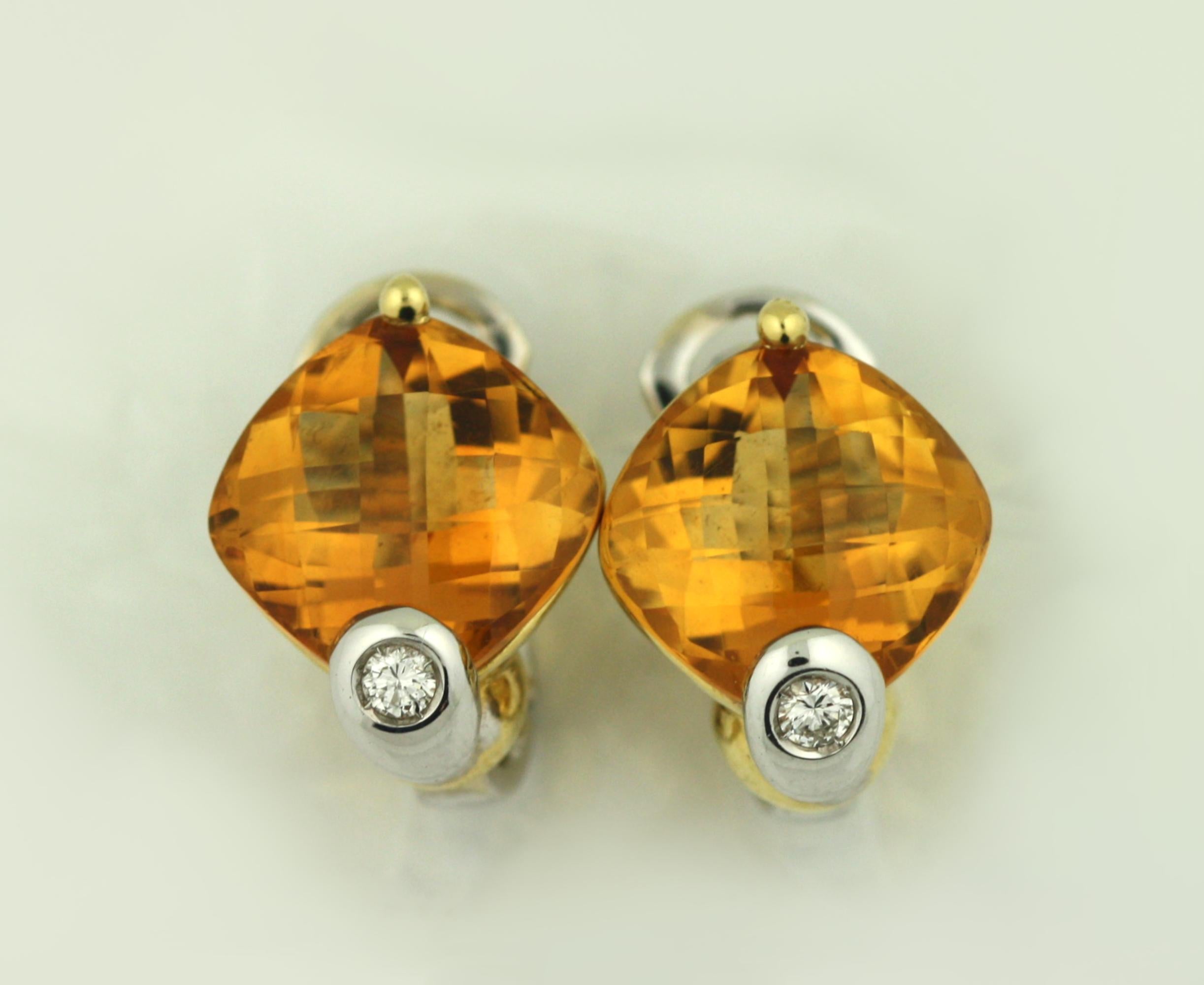 Pair of Two-Color Gold, Diamond and Citrine Earclips For Sale 1