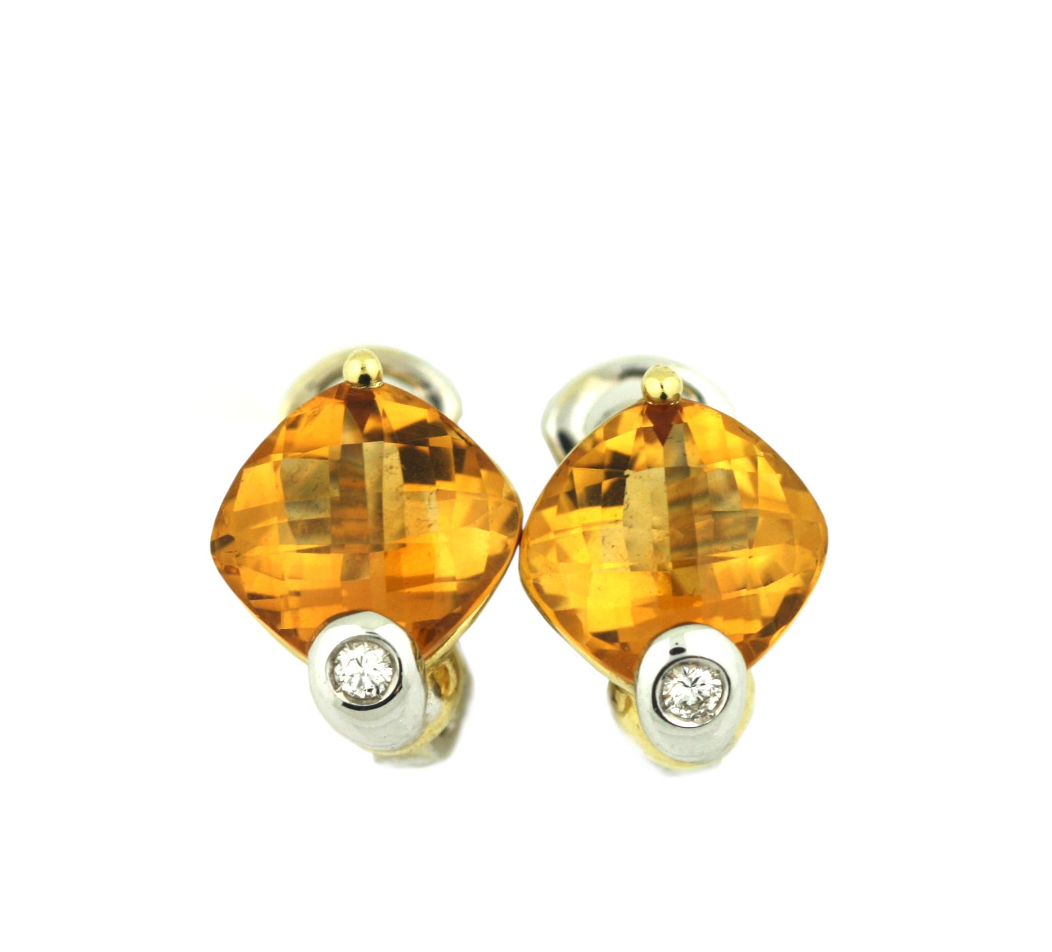 Pair of Two-Color Gold, Diamond and Citrine Earclips For Sale 2