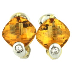 Pair of Two-Color Gold, Diamond and Citrine Earclips