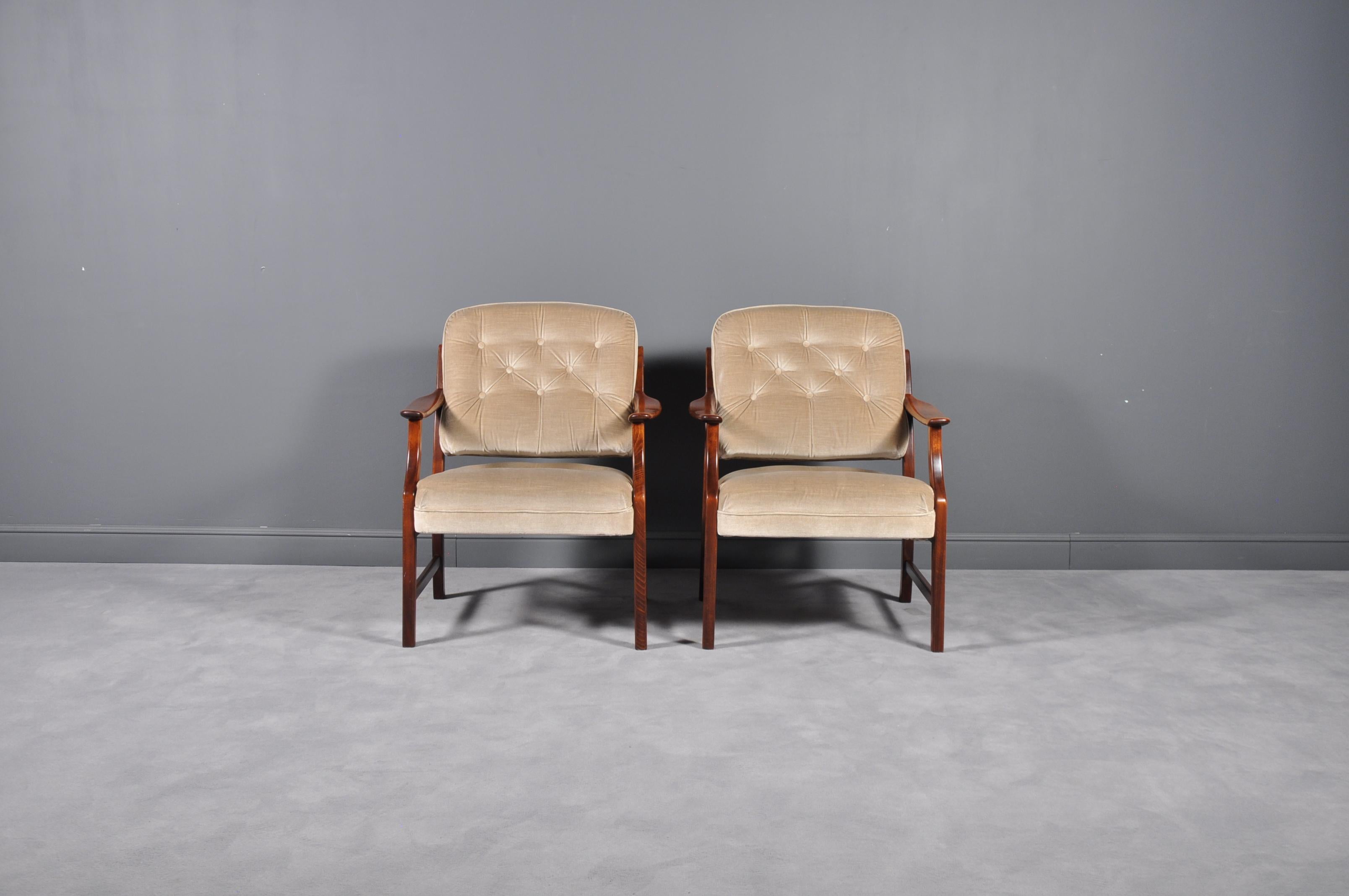 Fabric Pair of Two Danish Midcentury Modern Arm Dining Chairs, 1960s For Sale