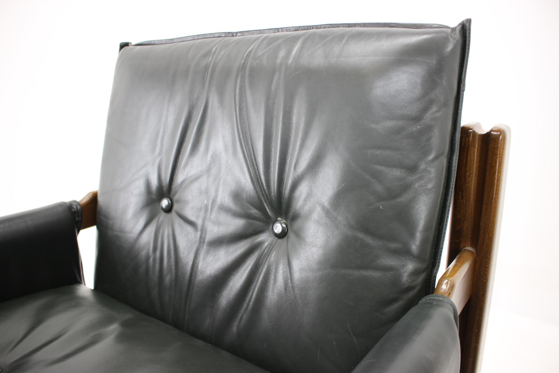 Late 20th Century Pair of Two Dark Green Leather Armchairs by TON / Czechoslovakia, 1970s