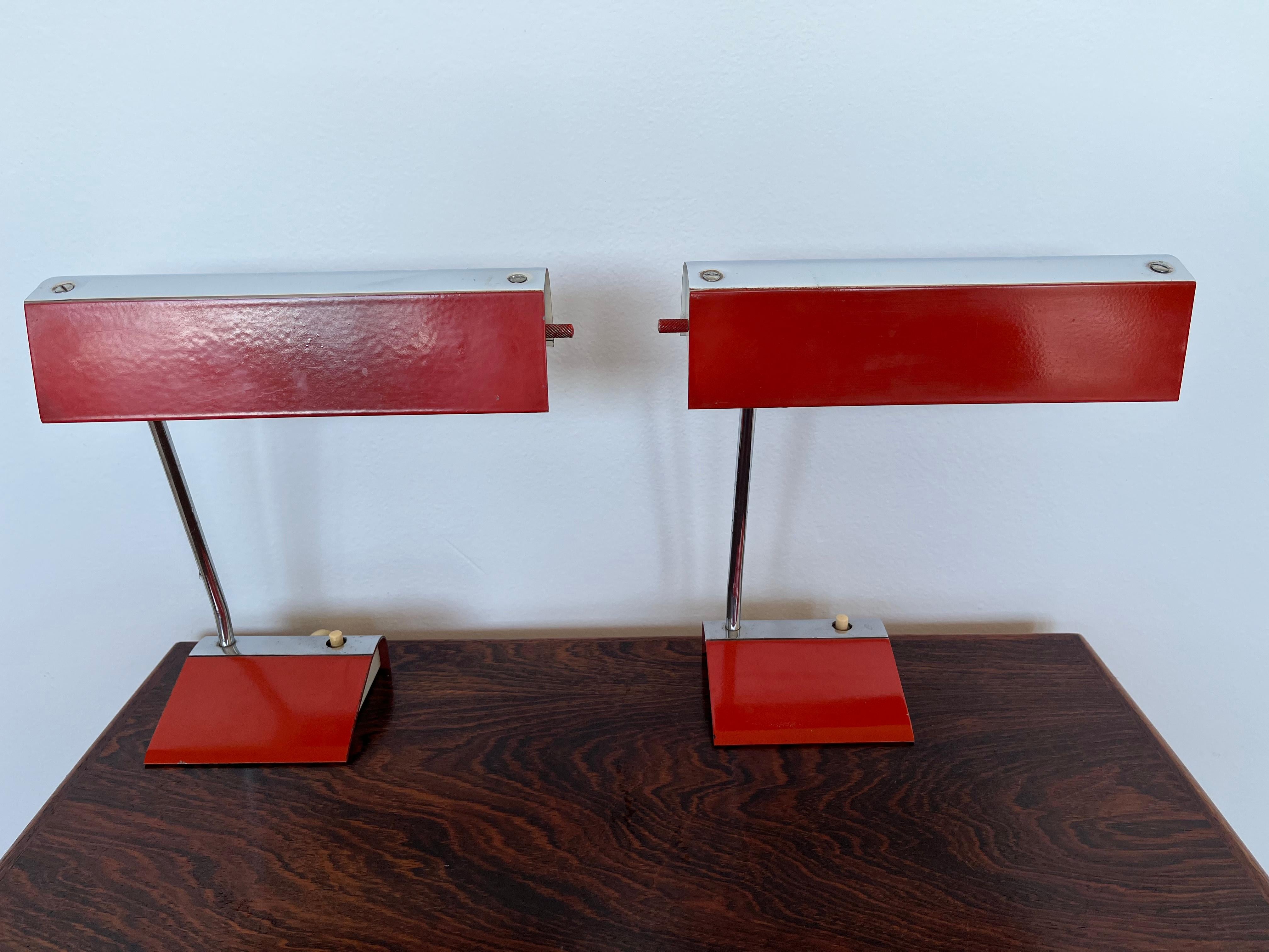 Pair of Two Design Mid Century Table Lamps by Drupol, 1960s / Czechoslovakia For Sale 2