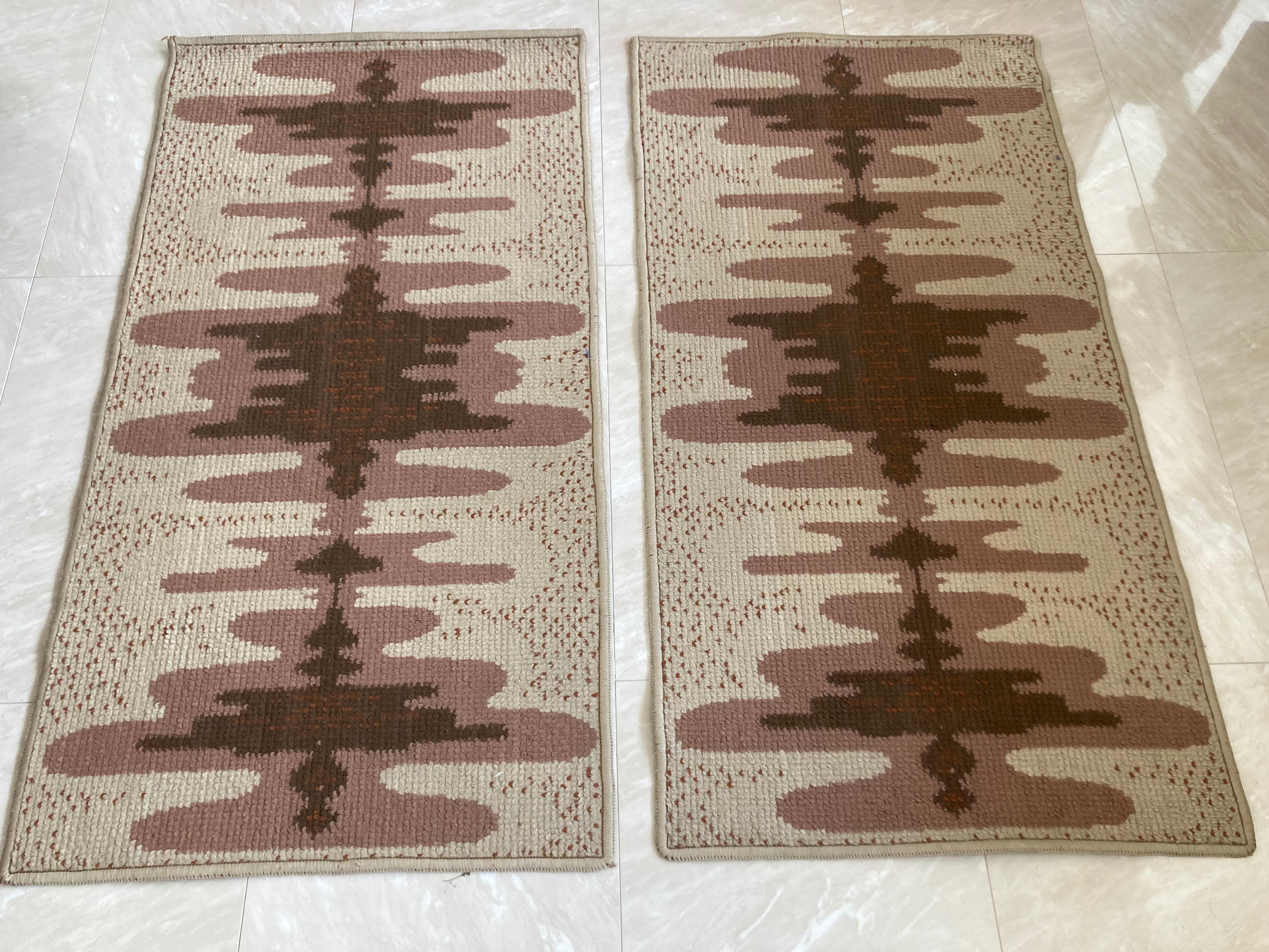 Late 20th Century Pair of Two Design Organic Scandinavian Style Carpets, 1970s / Czechoslovakia For Sale