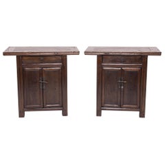 Antique Pair of Chinese Two-Door Chestnut Cabinets, c. 1850