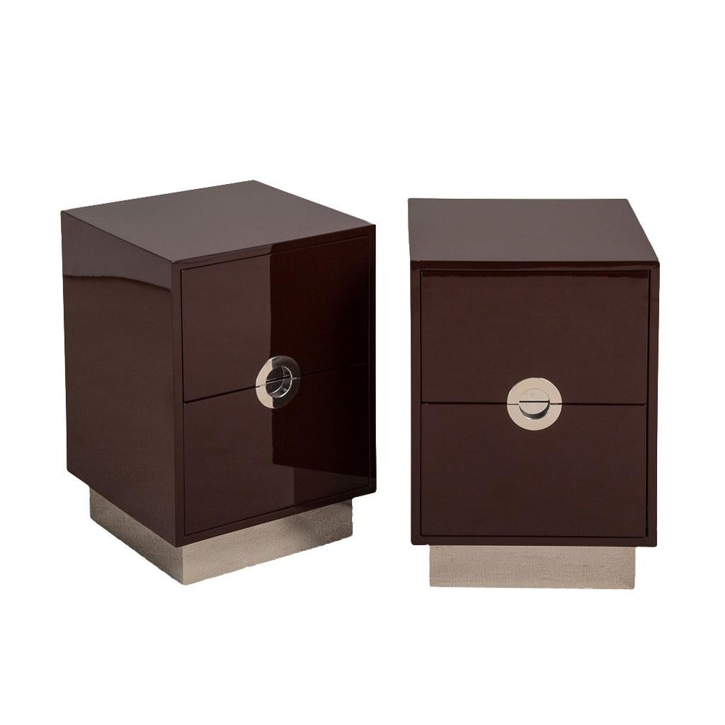 Pair of Two-Drawer Lacquered Bedside Cabinets by Talisman For Sale
