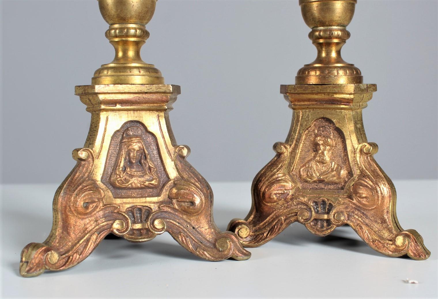 Pair of Two Early 20th Century Candlesticks, Brass, Gold Plated For Sale 2