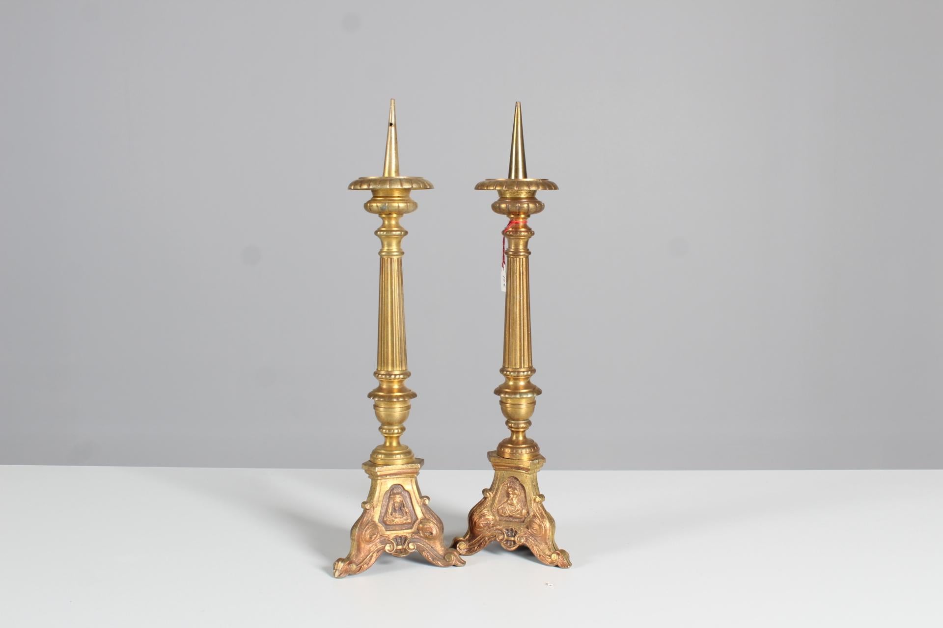 Pair of Two Early 20th Century Candlesticks, Brass, Gold Plated For Sale 3