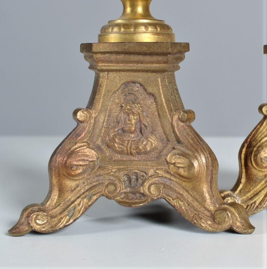 Pair of Two Early 20th Century Candlesticks, Brass, Gold Plated For Sale 5
