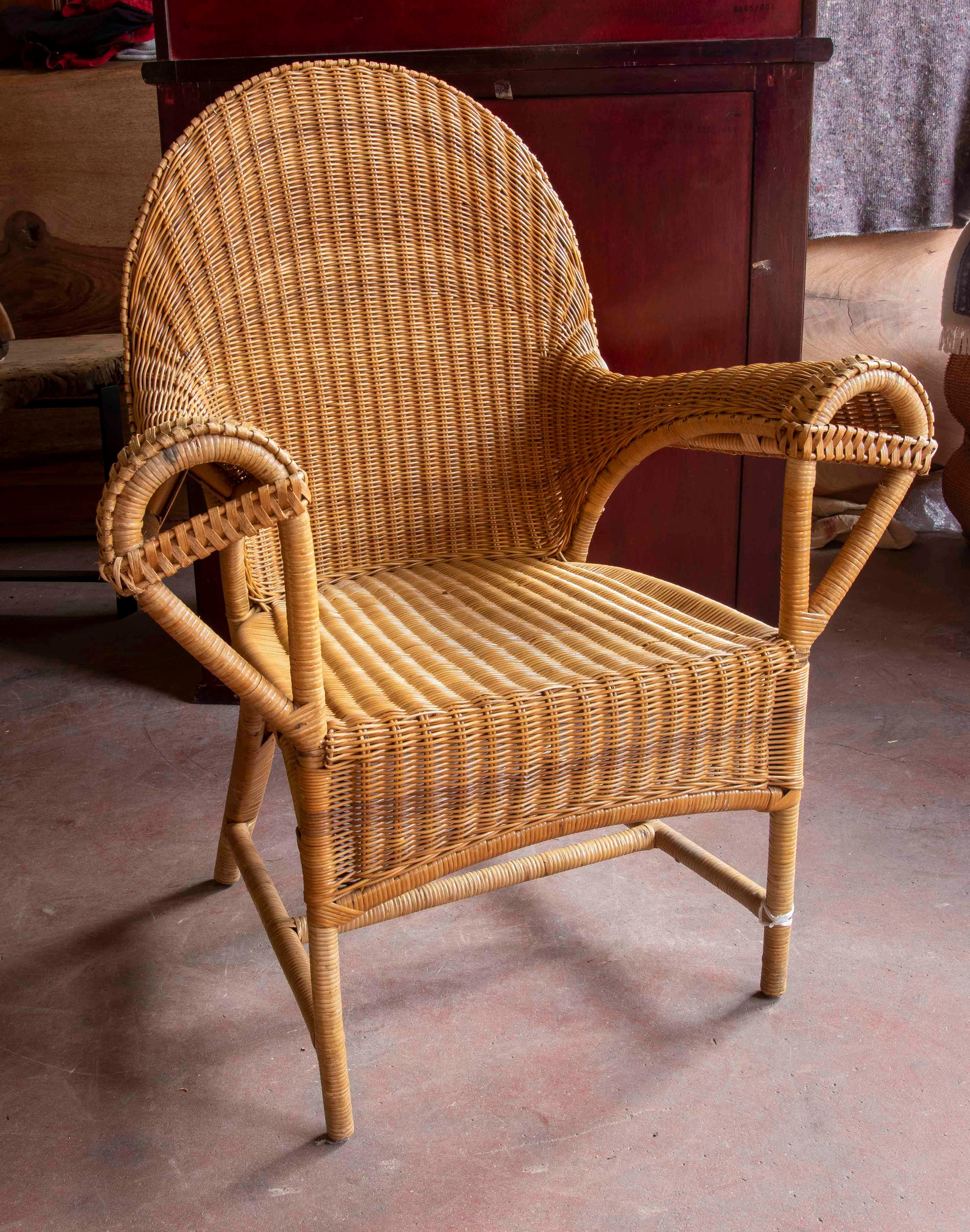 Spanish Pair of Two Fabulous Bamboo and Wicker Design Armchairs  For Sale