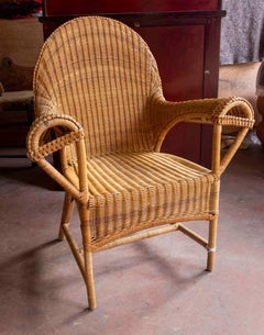 Pair of Two Fabulous Bamboo and Wicker Design Armchairs