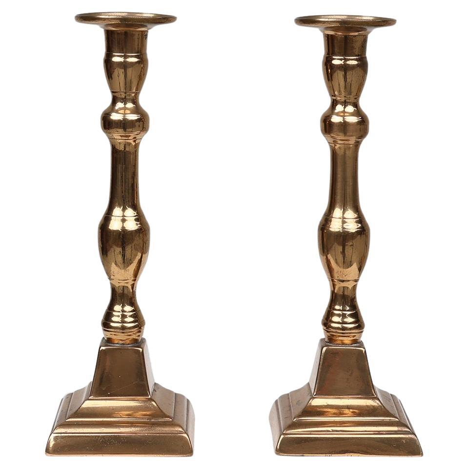 Pair of two French antique candlesticks in bronze, ca. 1890