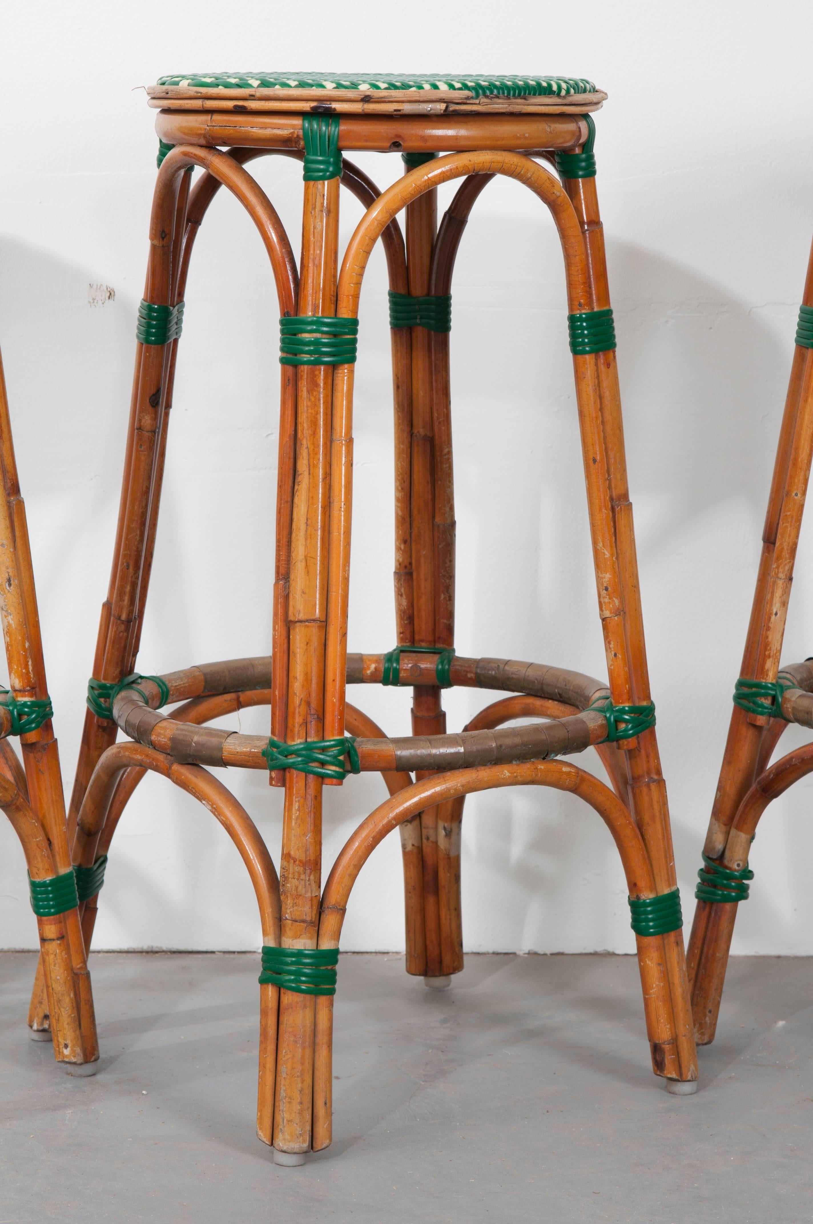 Rattan Pair of Two French Bistro Bar Stools