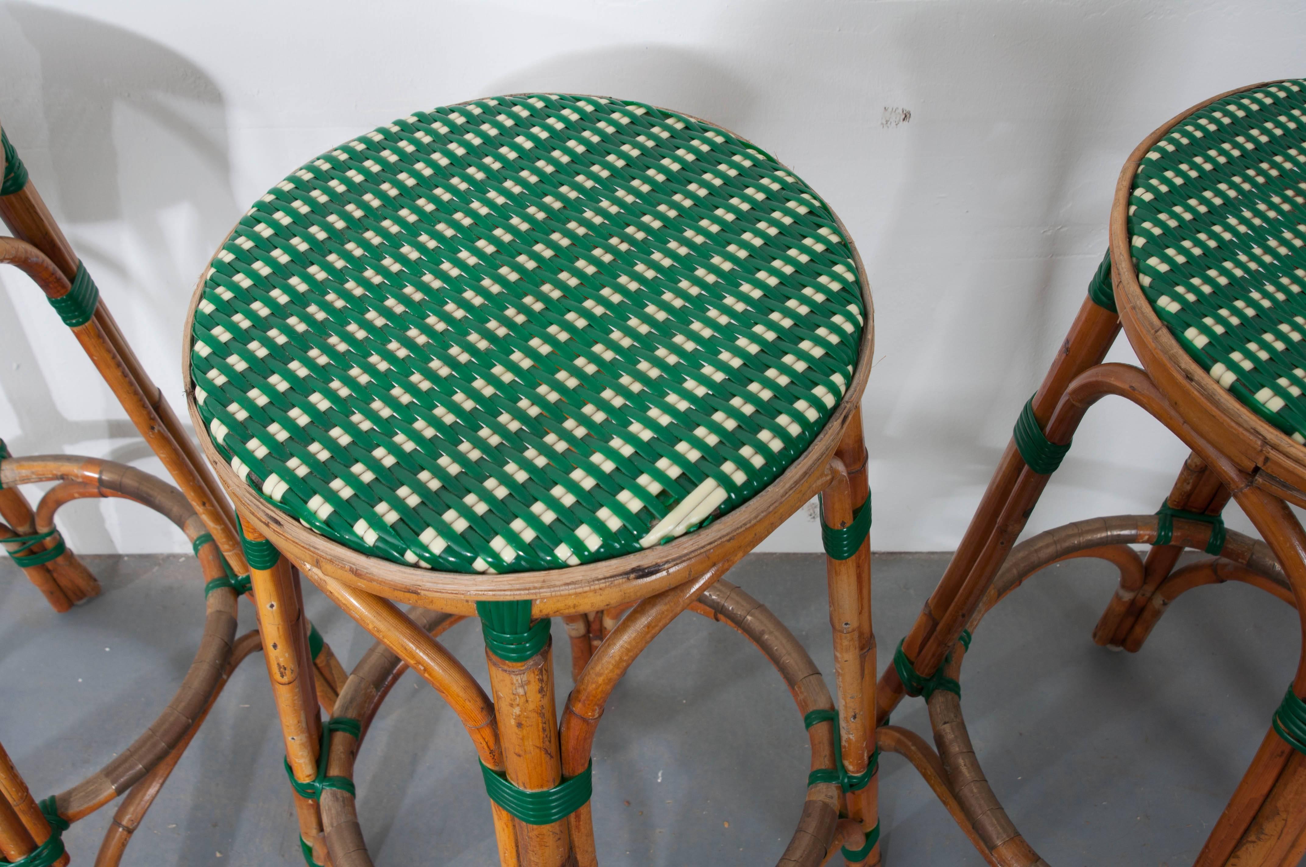Rattan Pair of Two French Bistro Bar Stools
