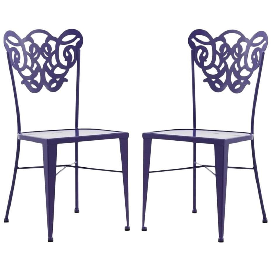 Pair of Two Garden Chairs in Wrought Iron For Sale