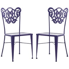 Vintage Pair of Two Garden Chairs in Wrought Iron