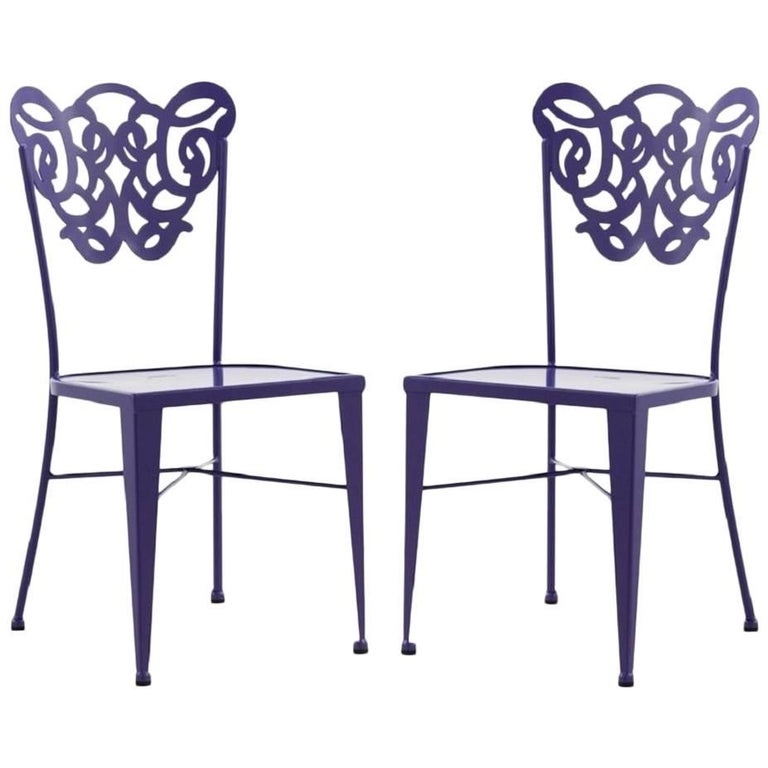 Pair of Two Garden Chairs in Wrought Iron For Sale at 1stDibs