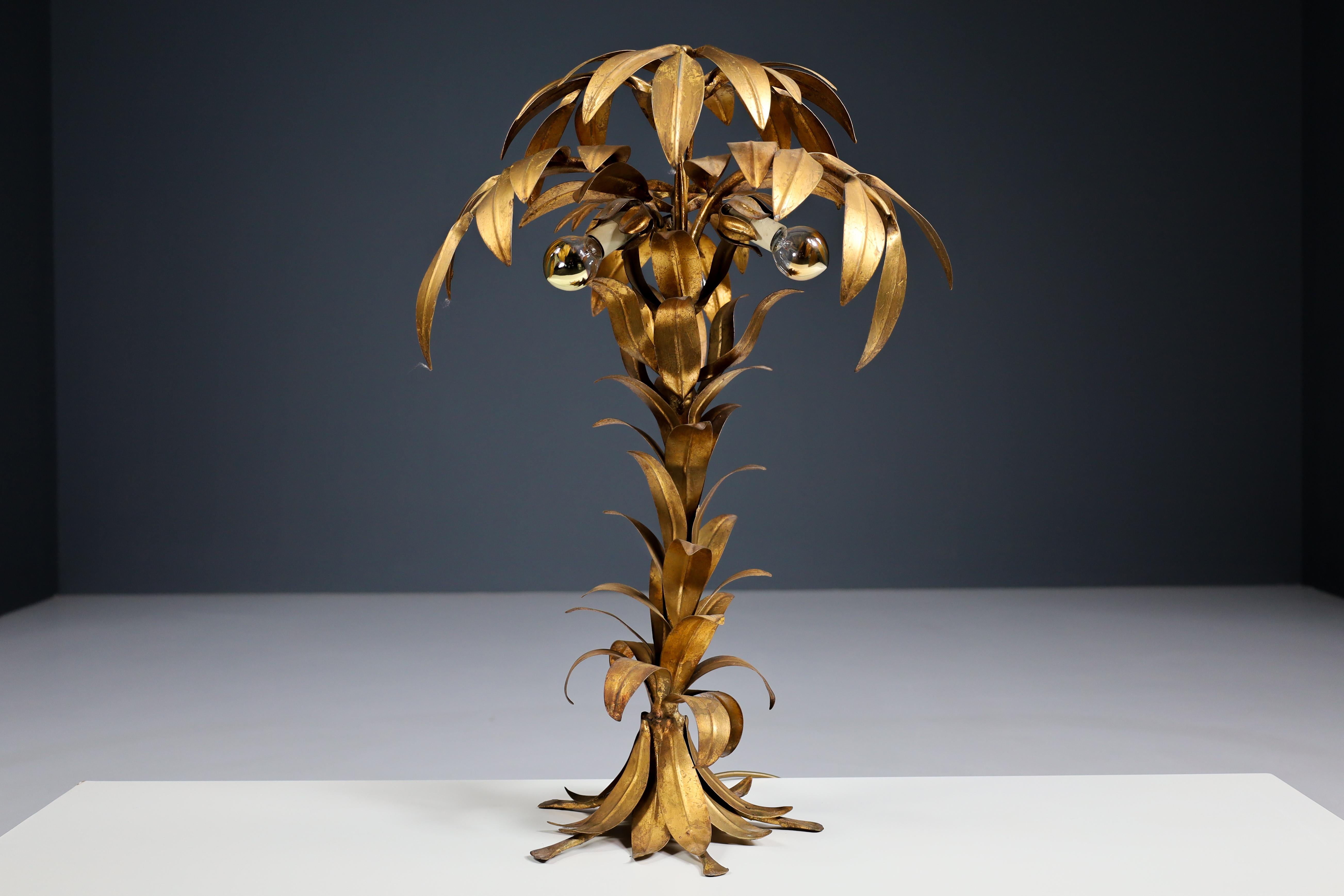 Pair of two Gilt Palm Tree Tables Lamp by Hans Kögl, Germay 1970s For Sale 3