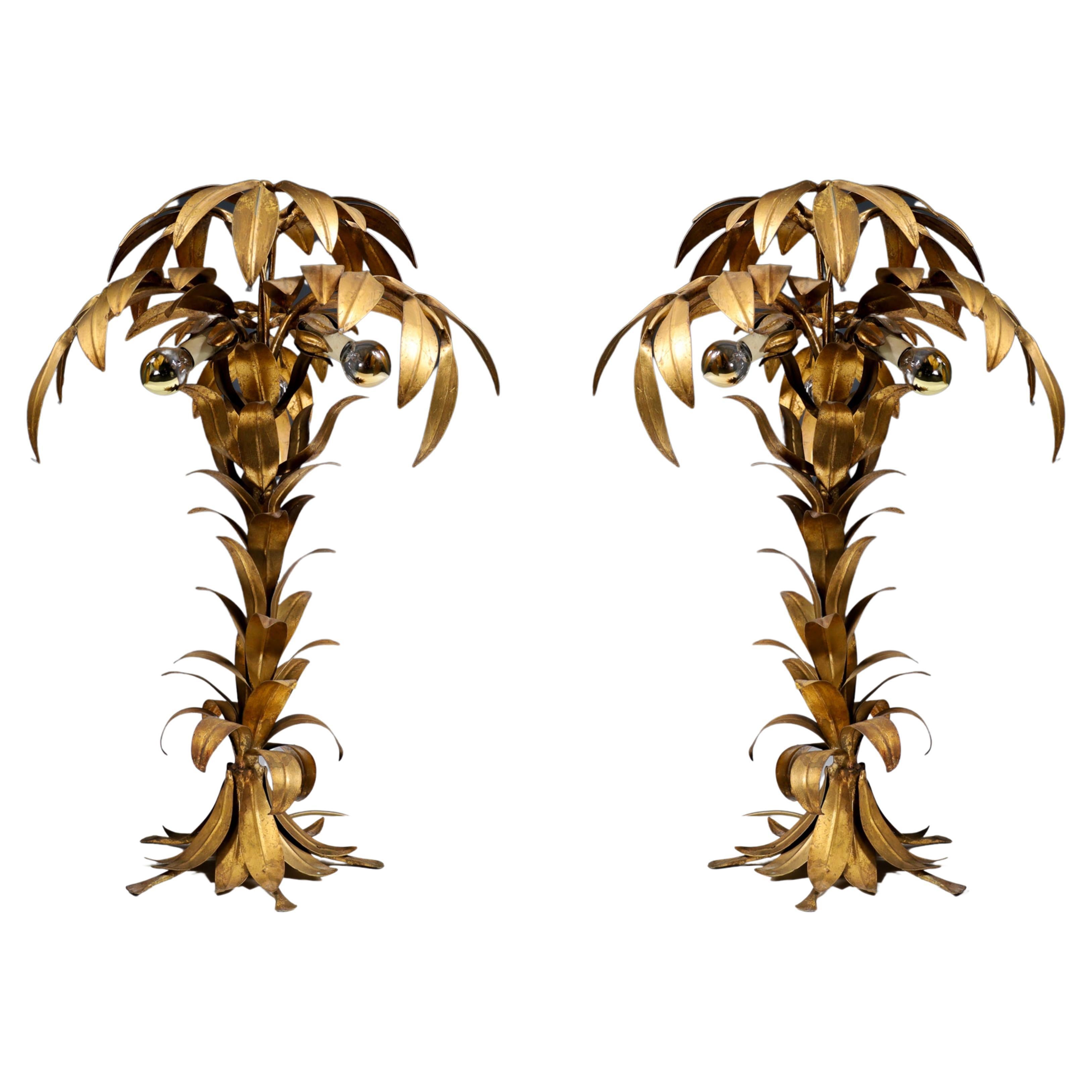 Pair of two Gilt Palm Tree Tables Lamp by Hans Kögl, Germay 1970s