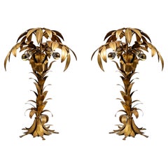 Vintage Pair of two Gilt Palm Tree Tables Lamp by Hans Kögl, Germay 1970s