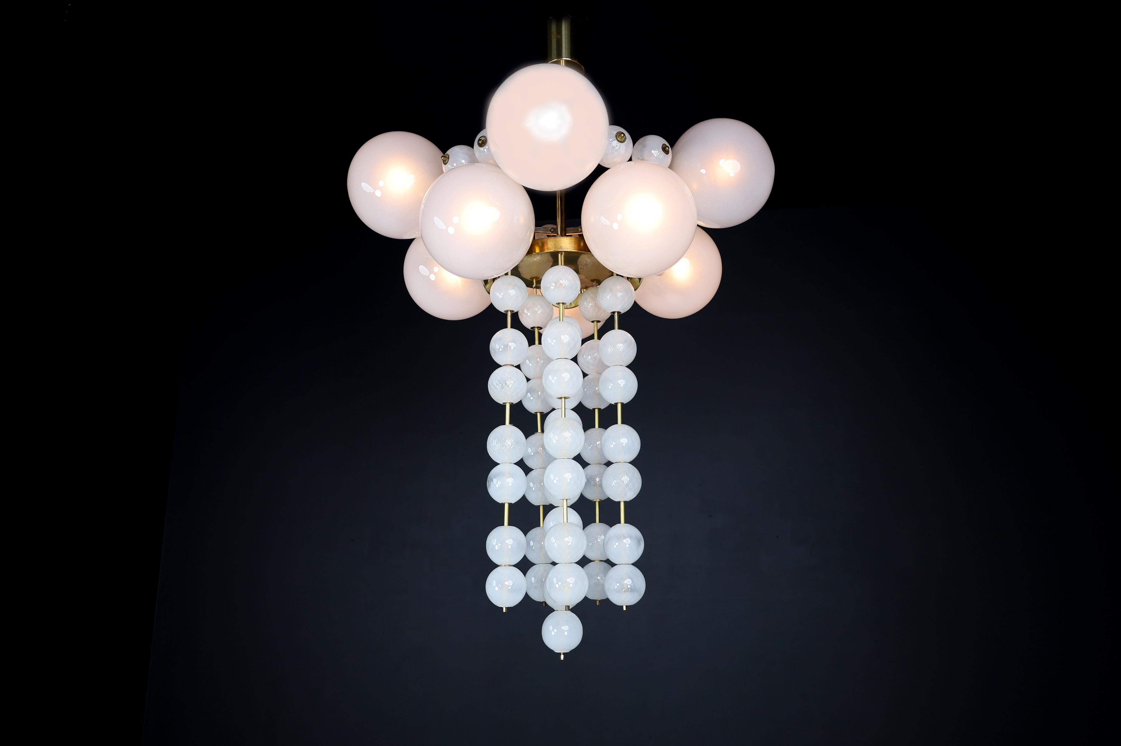 Pair of Two Grand Bohemian Chandeliers with Brass Fixtures and Hand-Blowed Frost For Sale 6
