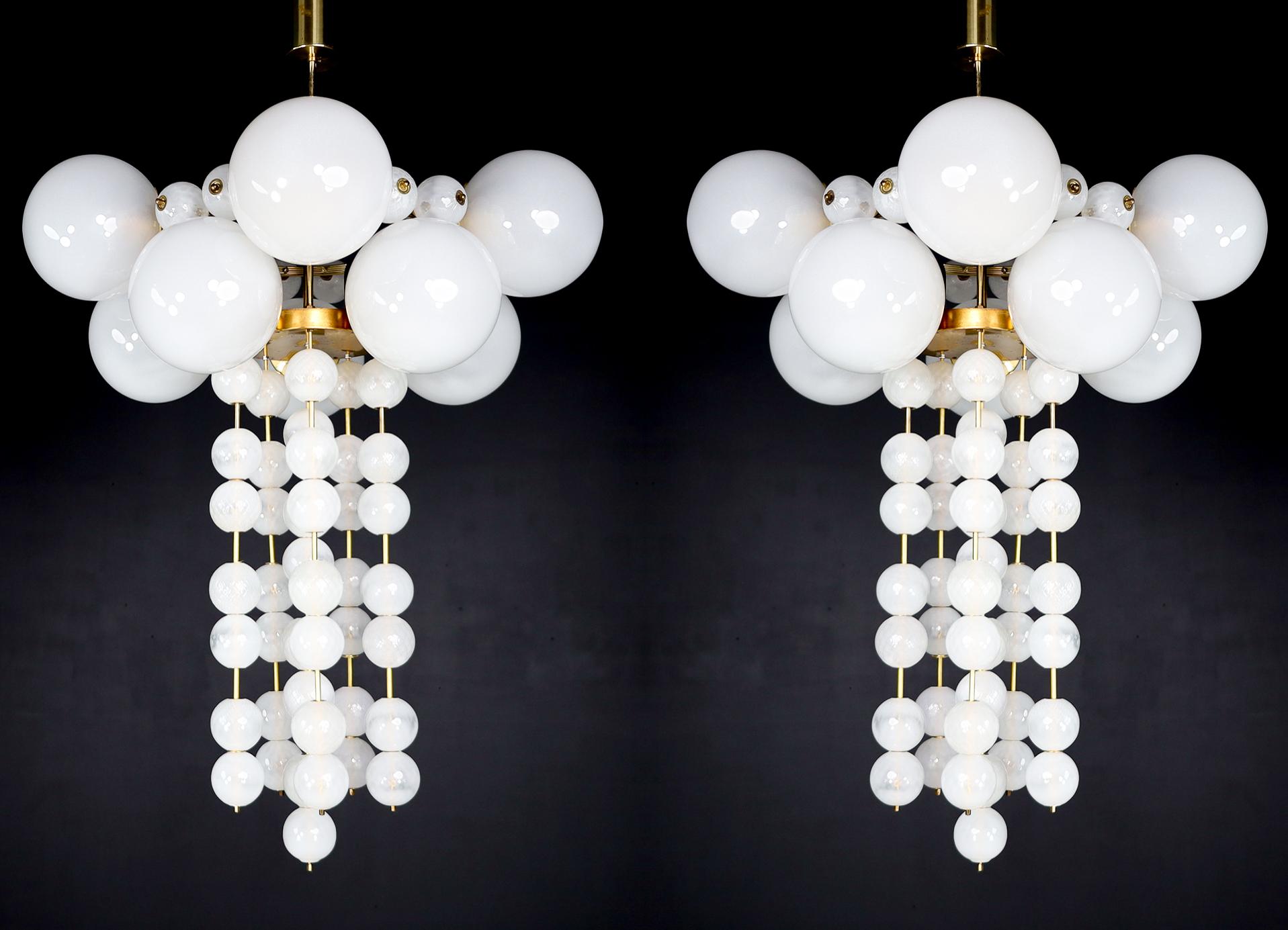 Pair of Two Grand Bohemian Chandeliers with Brass Fixtures and Hand-Blowed Frost For Sale 9