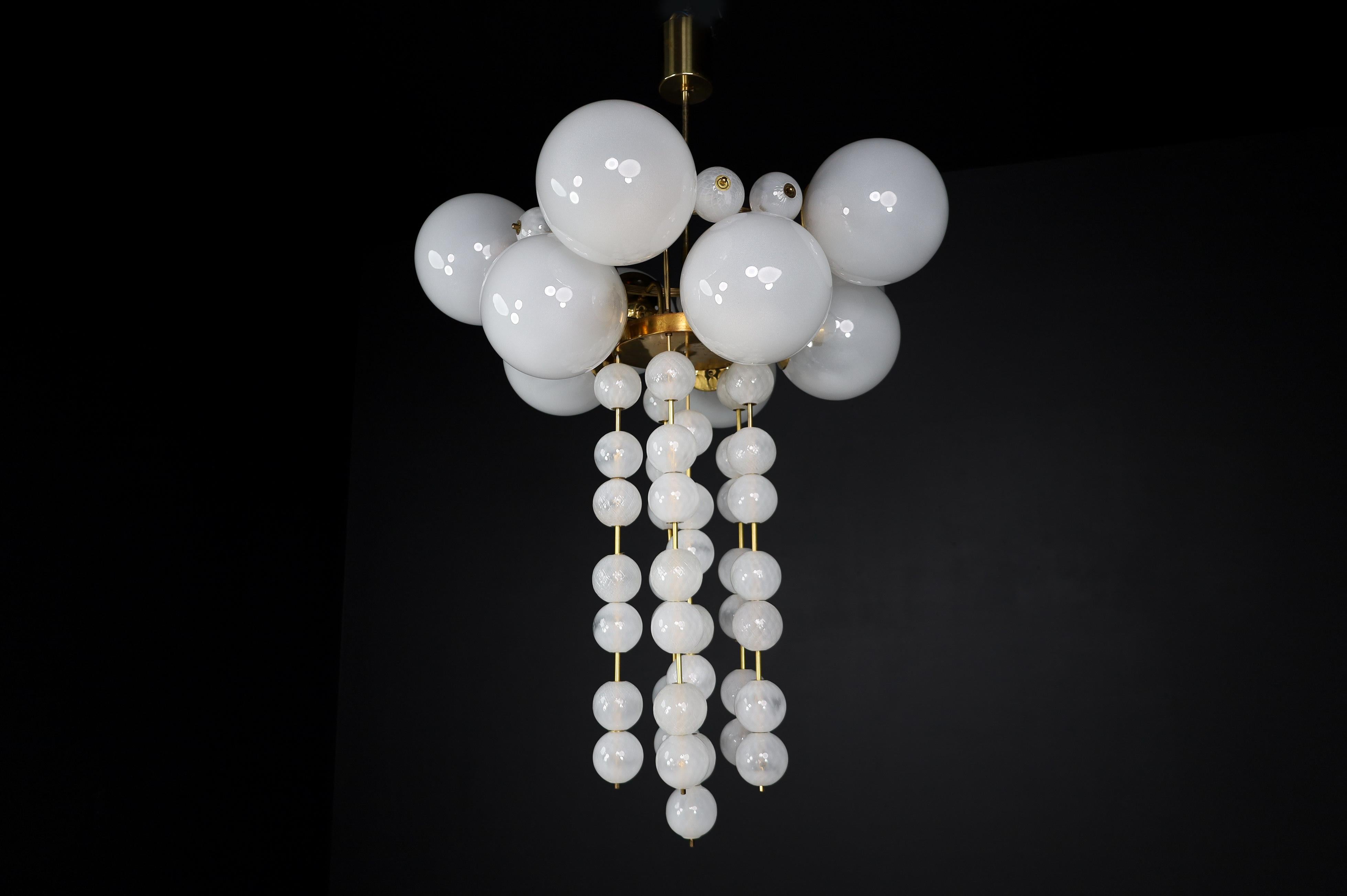 Pair of Two Grand Bohemian Chandeliers with Brass Fixtures and Hand-Blowed Frost For Sale 2