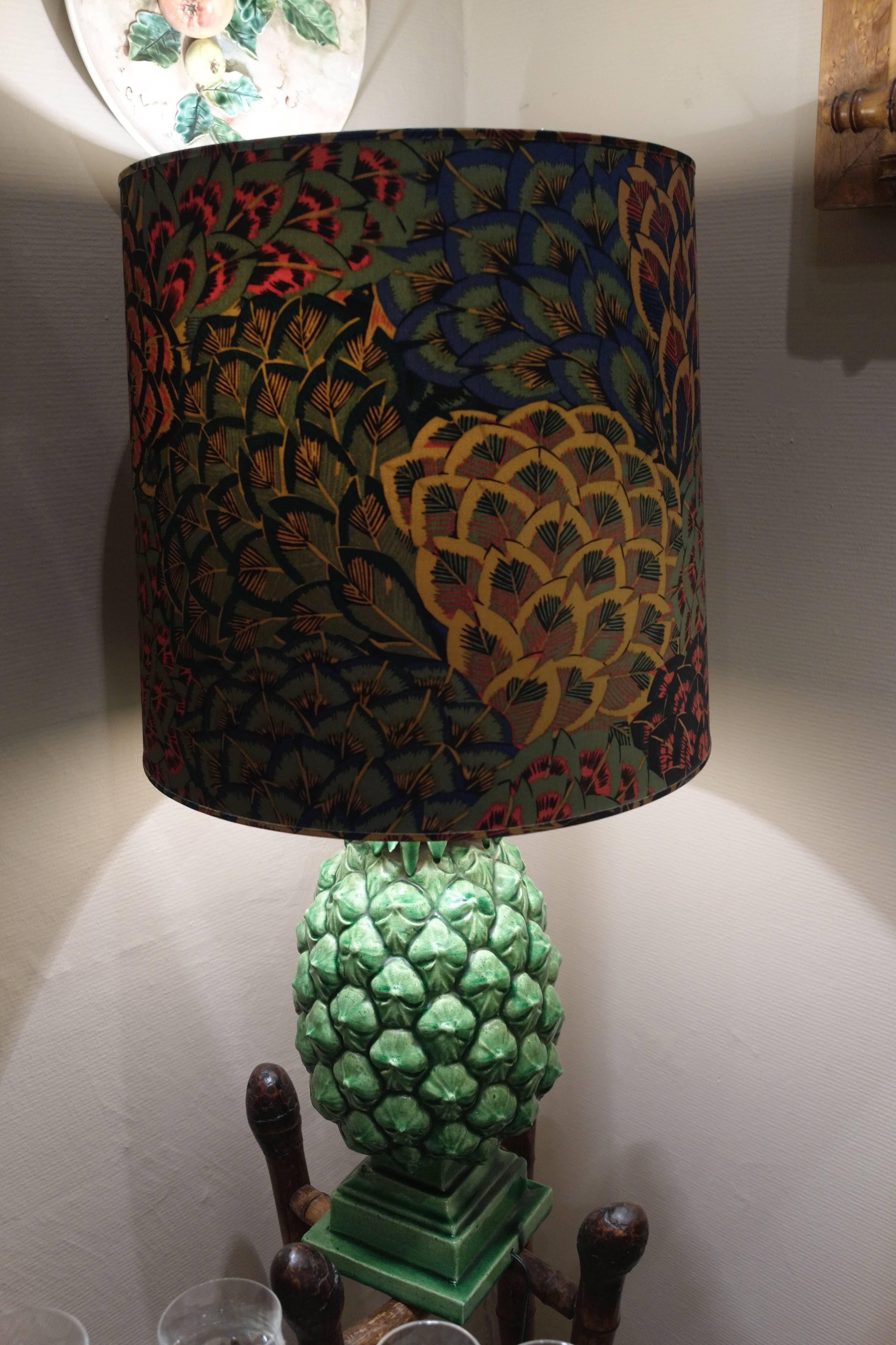 Modern Pair of Two Green Ceramic Pineapple Table Lamps, circa 1970, 20th Century