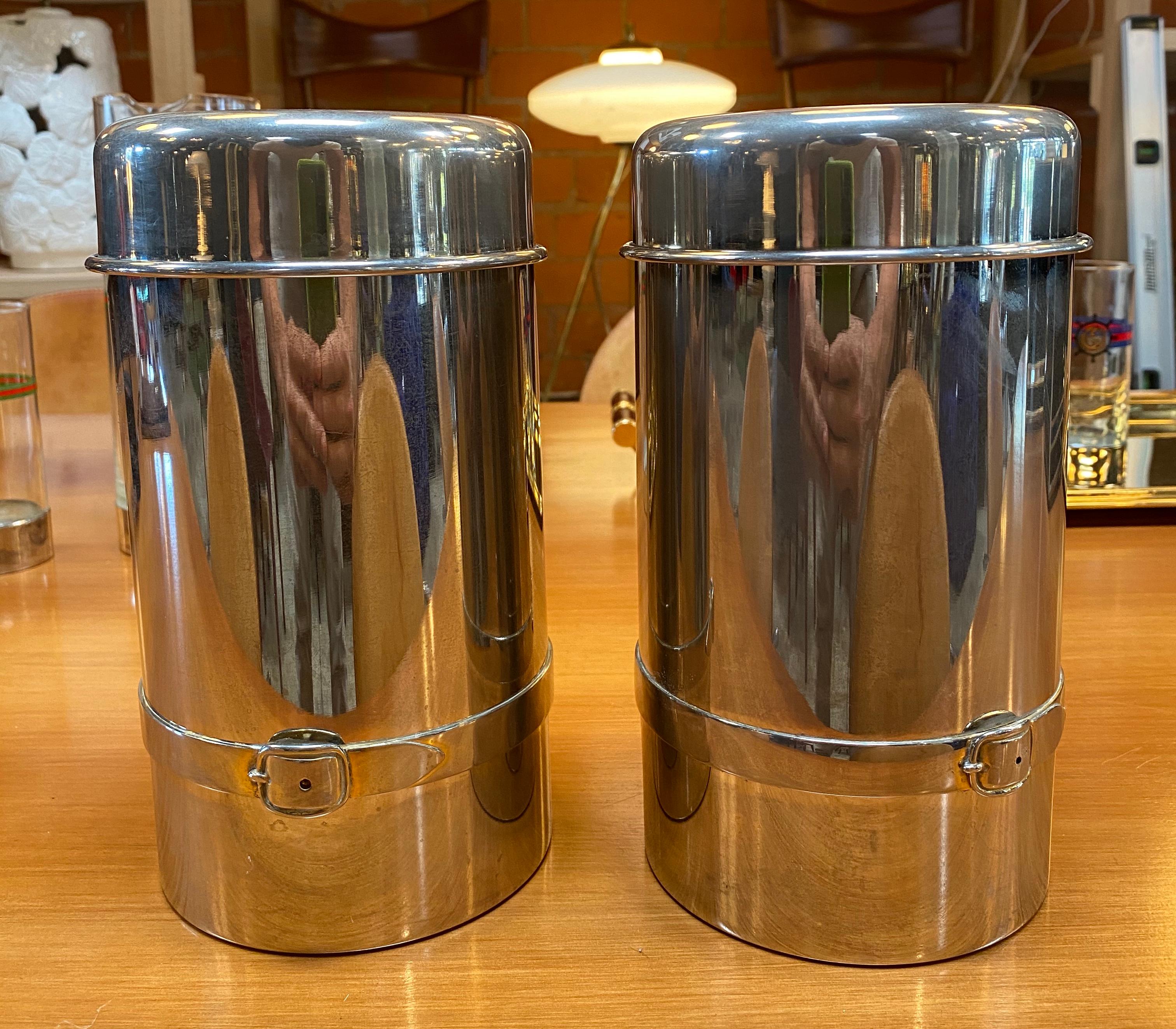 Chic pair of two 100% authentic vintage Gucci wine bucket is silver plated and has a belt design on the front.
