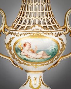 Pair of Two-Handled Reticulated Porcelain Covered Vases, Minton, circa 1890